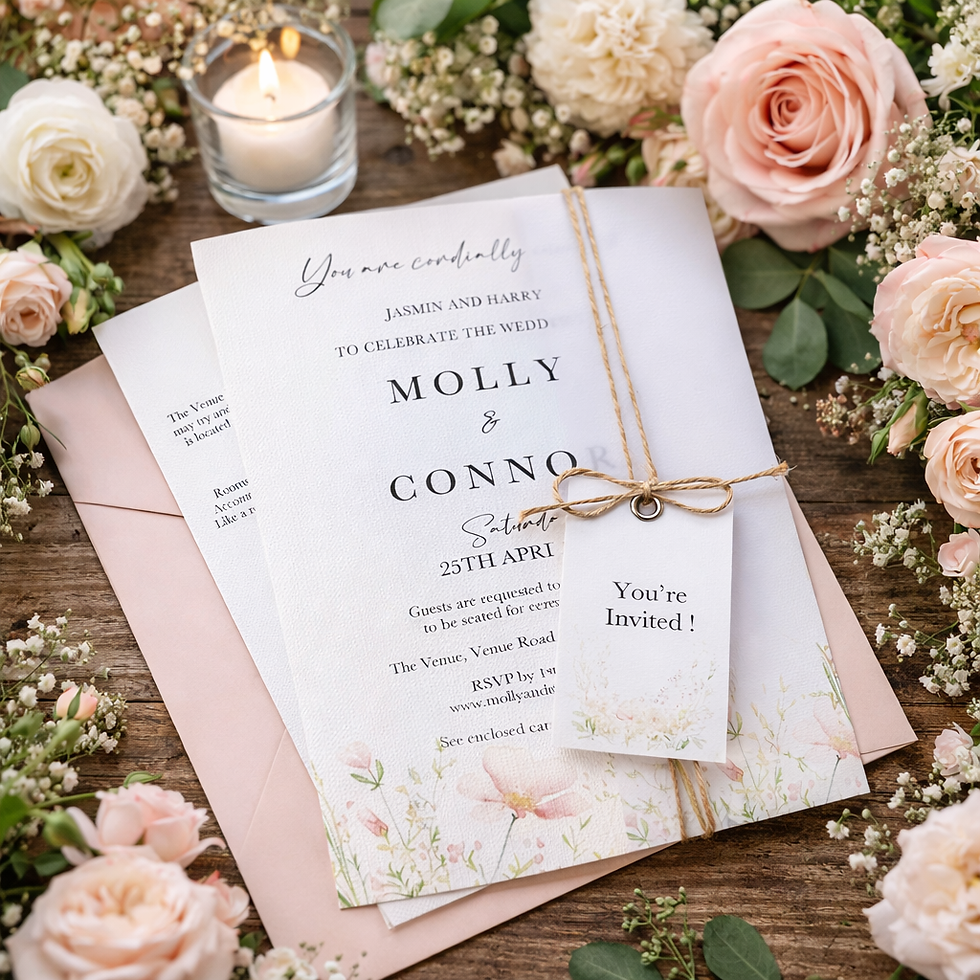 Wedding invitation - romantic blush and white with vellum jacket
