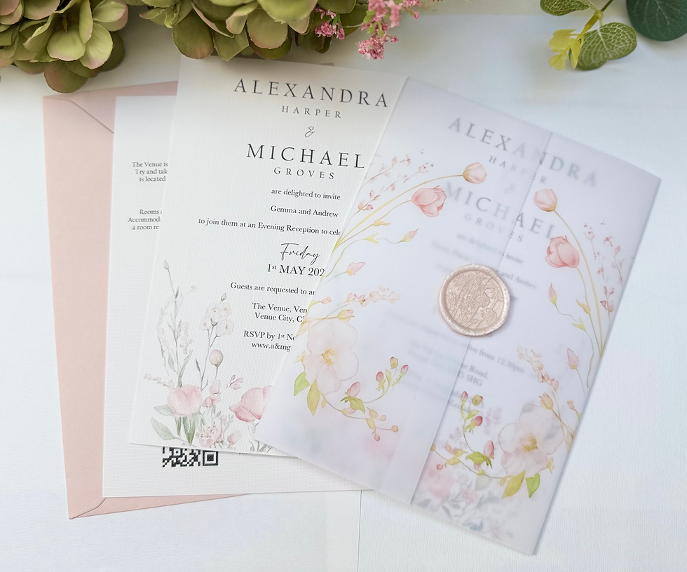 Thumbnail: Wild Garden wedding invitation - invite/vellum wallet/guest info card/Wax Seal