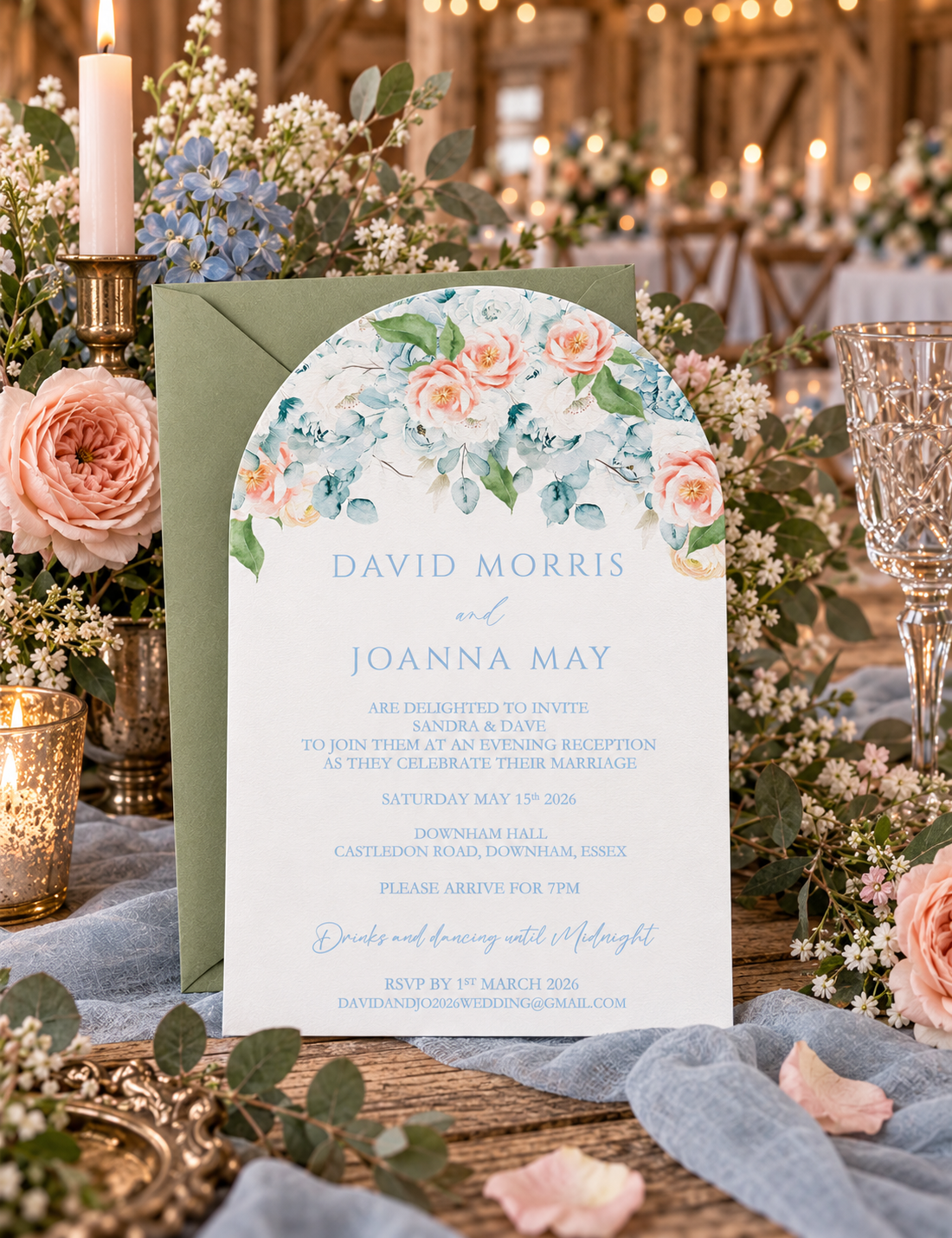 Arch Shaped wedding invitation - vintage floral design