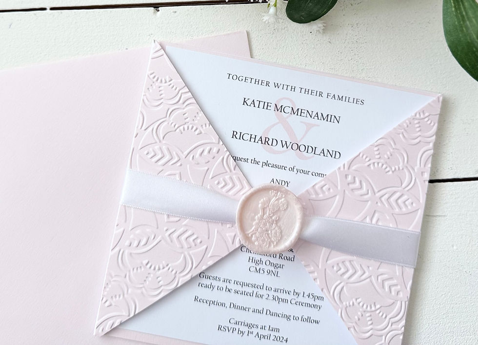 Blush wedding invitation with wax seal
