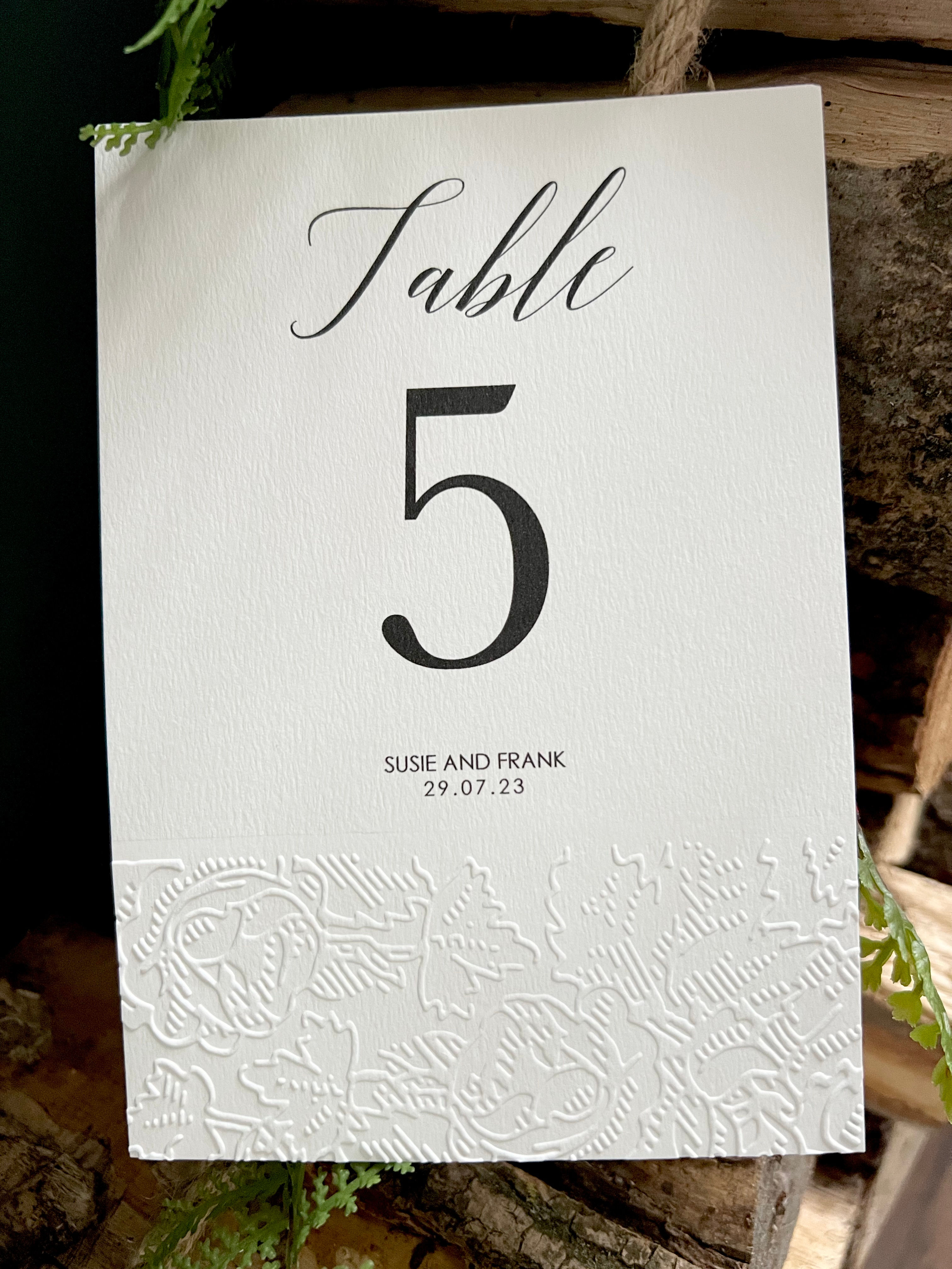 Vintage Rose embossed Table number or name card