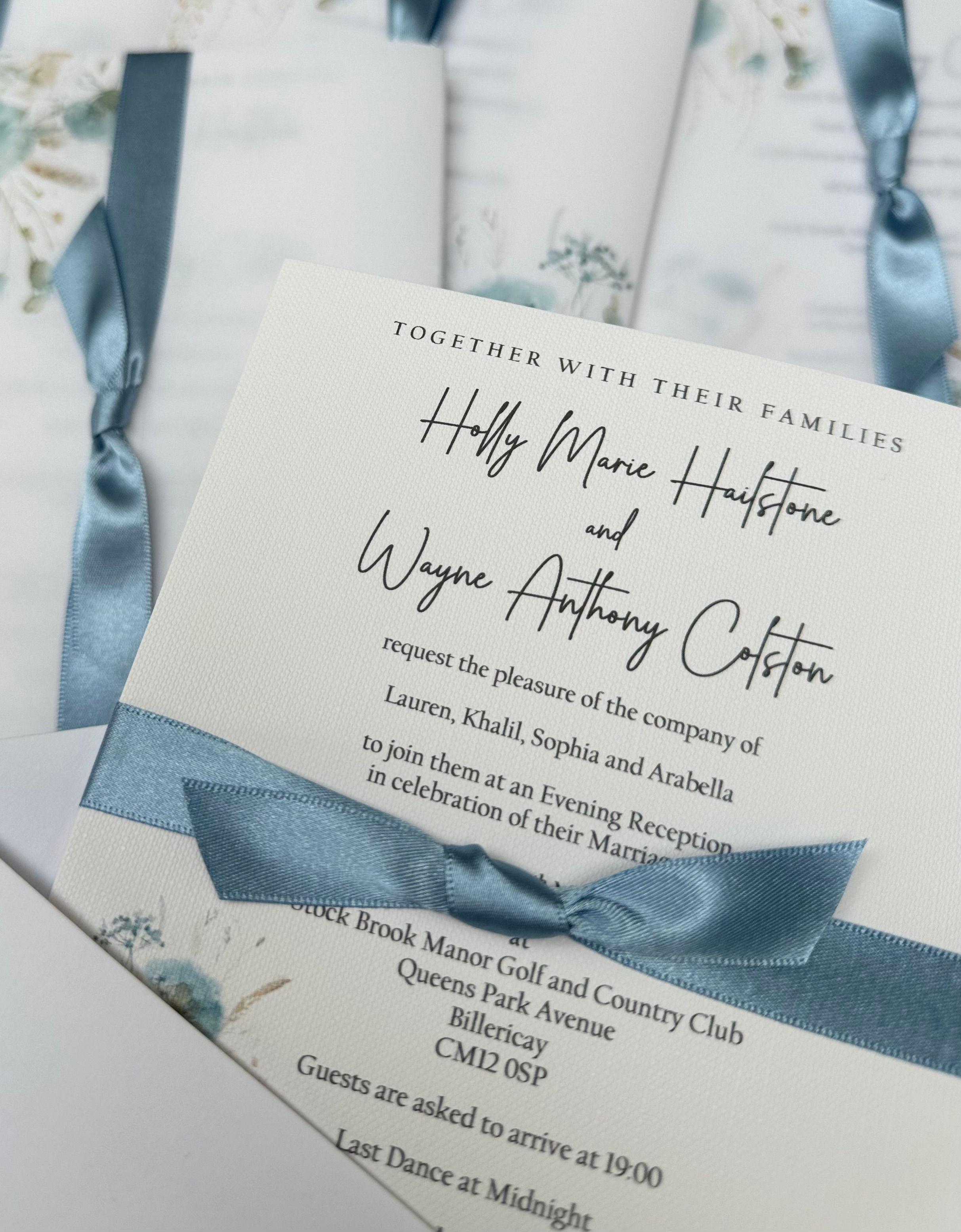 Bohemian Blue - Evening Invitation with matching ribbon