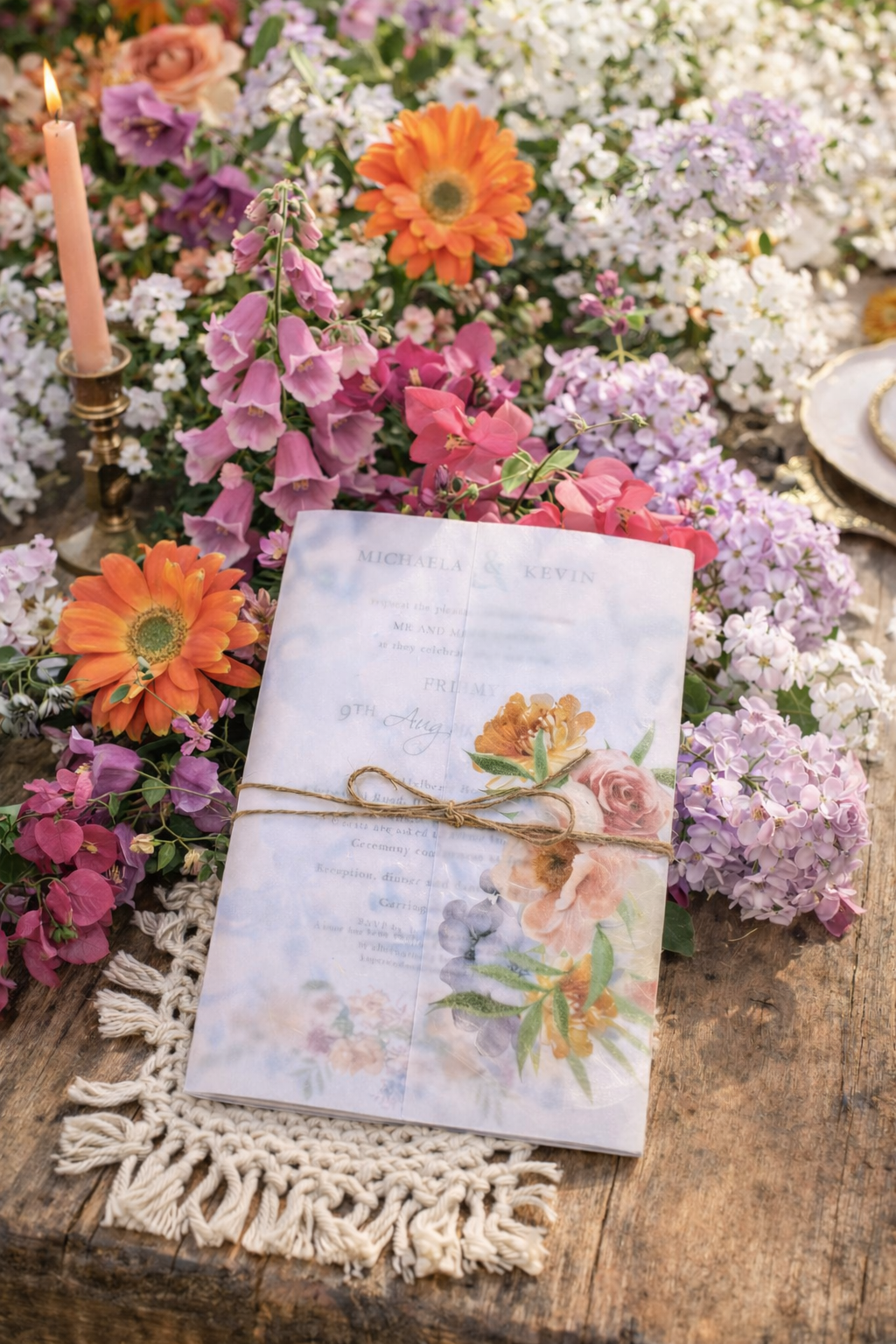 Wedding Invitation with bright flowers - Summer Wedding