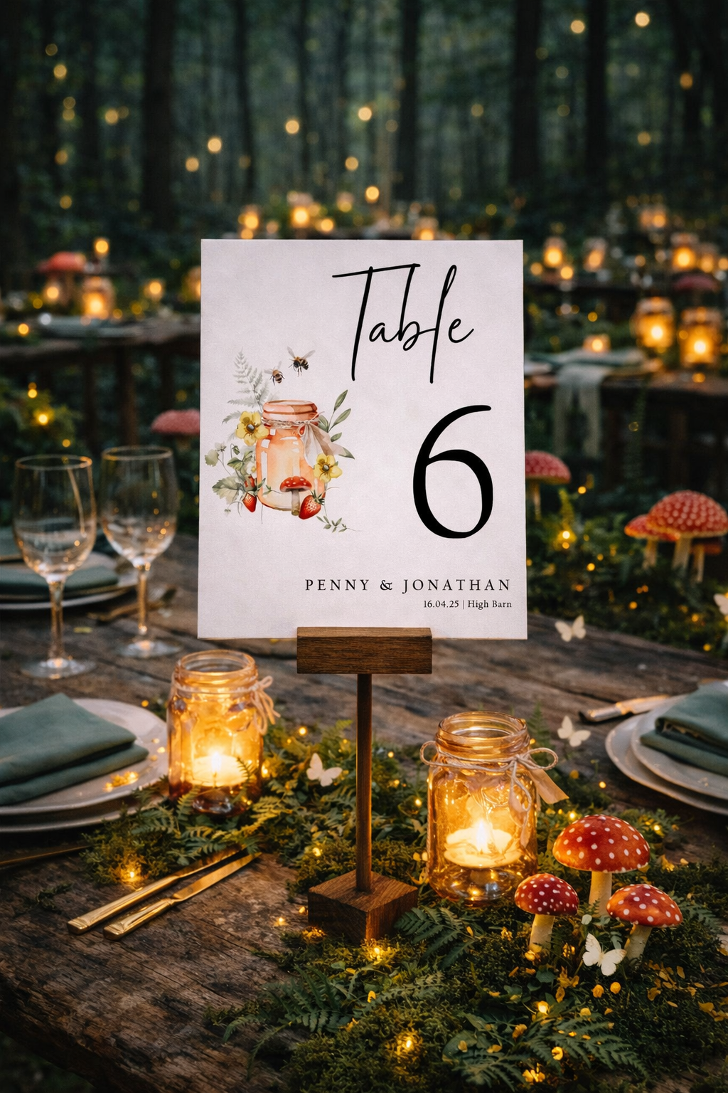 Woodland Mason Jar -  Wedding Table Number Card
