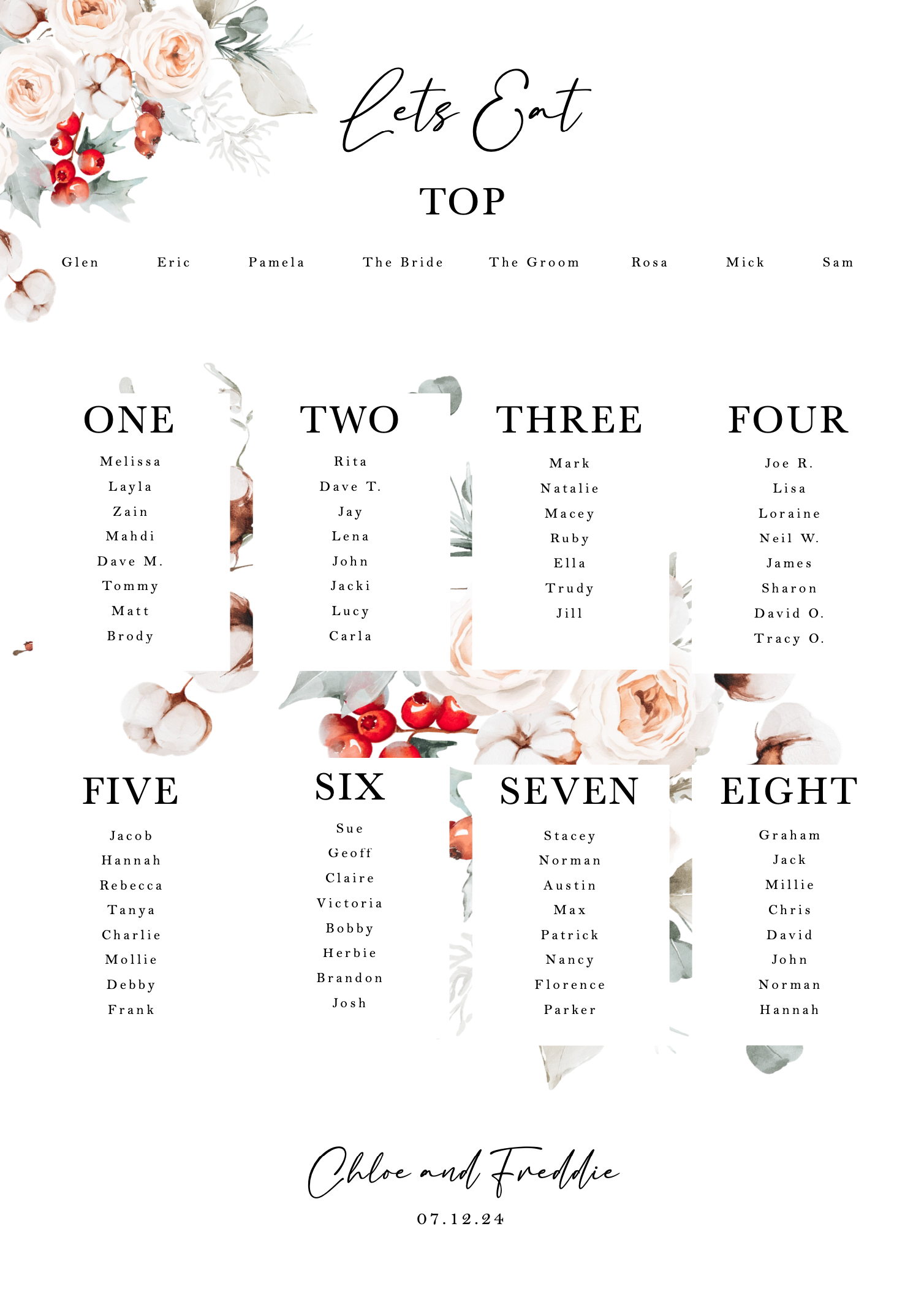 December - Wedding Table Plan - A1