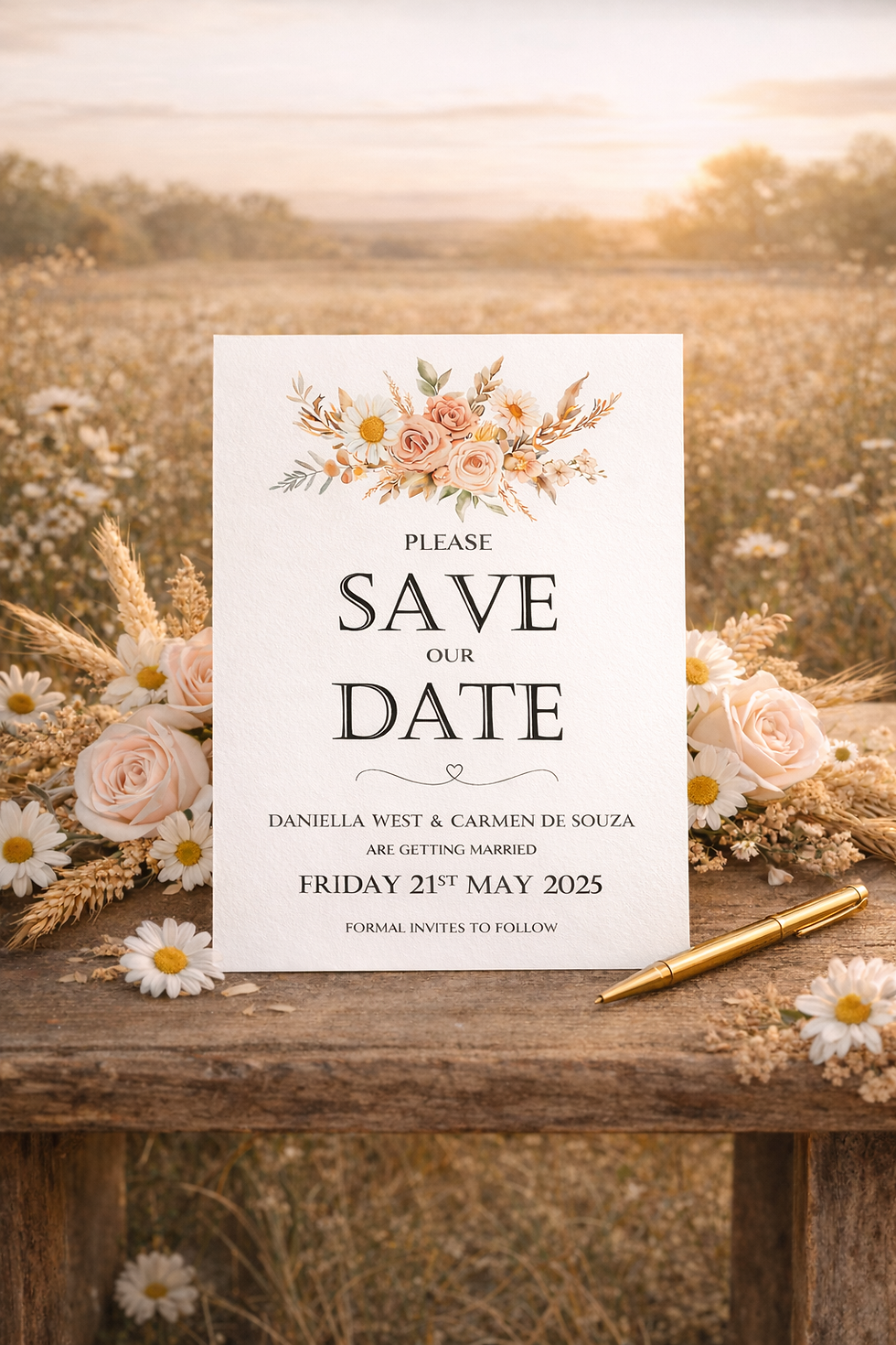 Bohemian Love Save the Date card with envelope