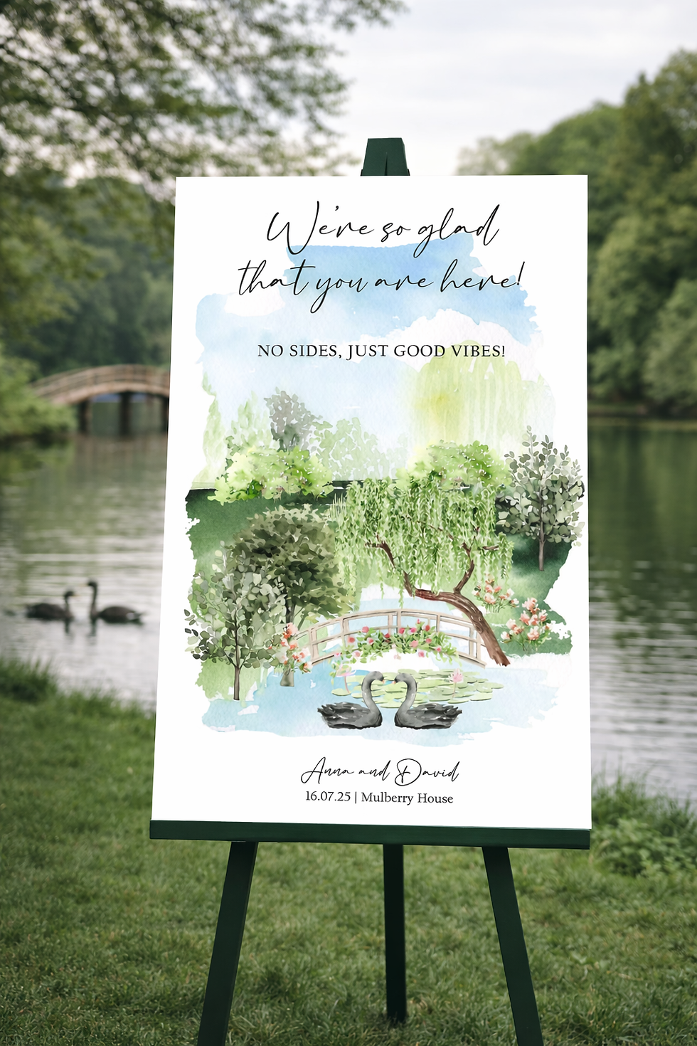 Venue specific Wedding Day Welcome sign - No sides, just good vibes