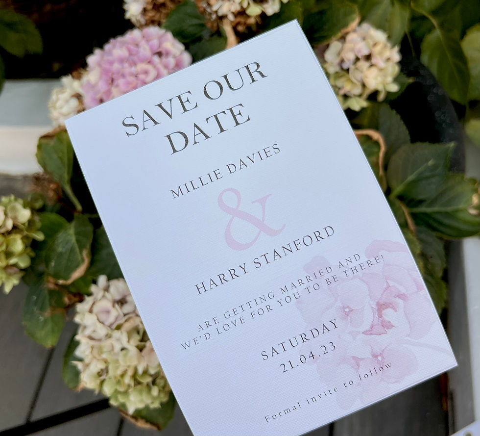 Thumbnail: Pink Hydrangea Save the Date card with envelope
