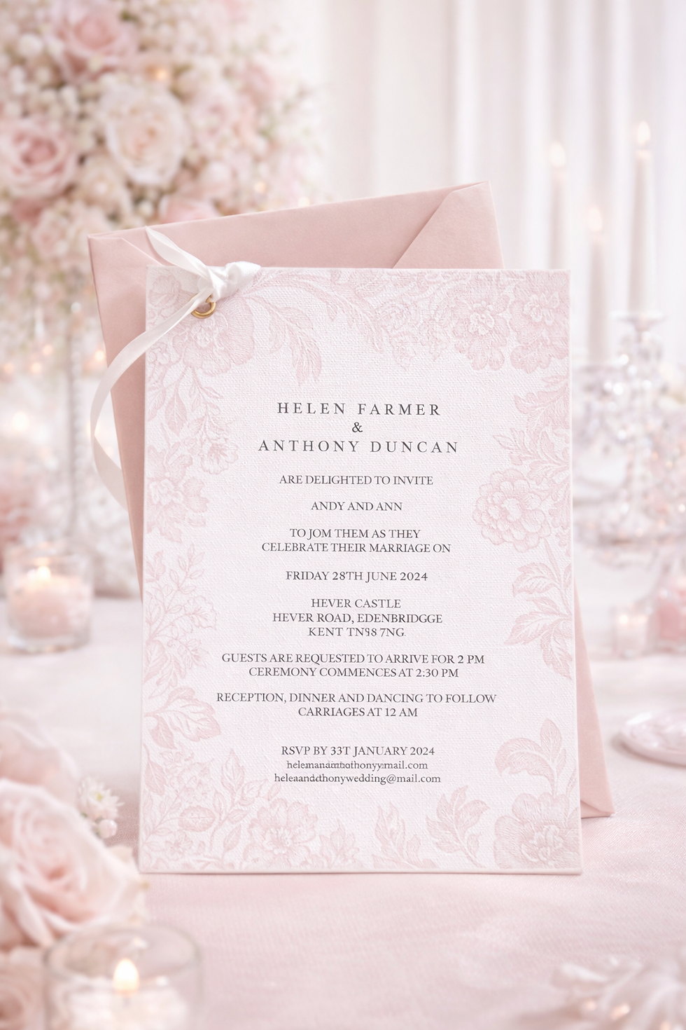 Thumbnail: Muted Pink - invitation/guest info card/metal eyelet and satin ribbon