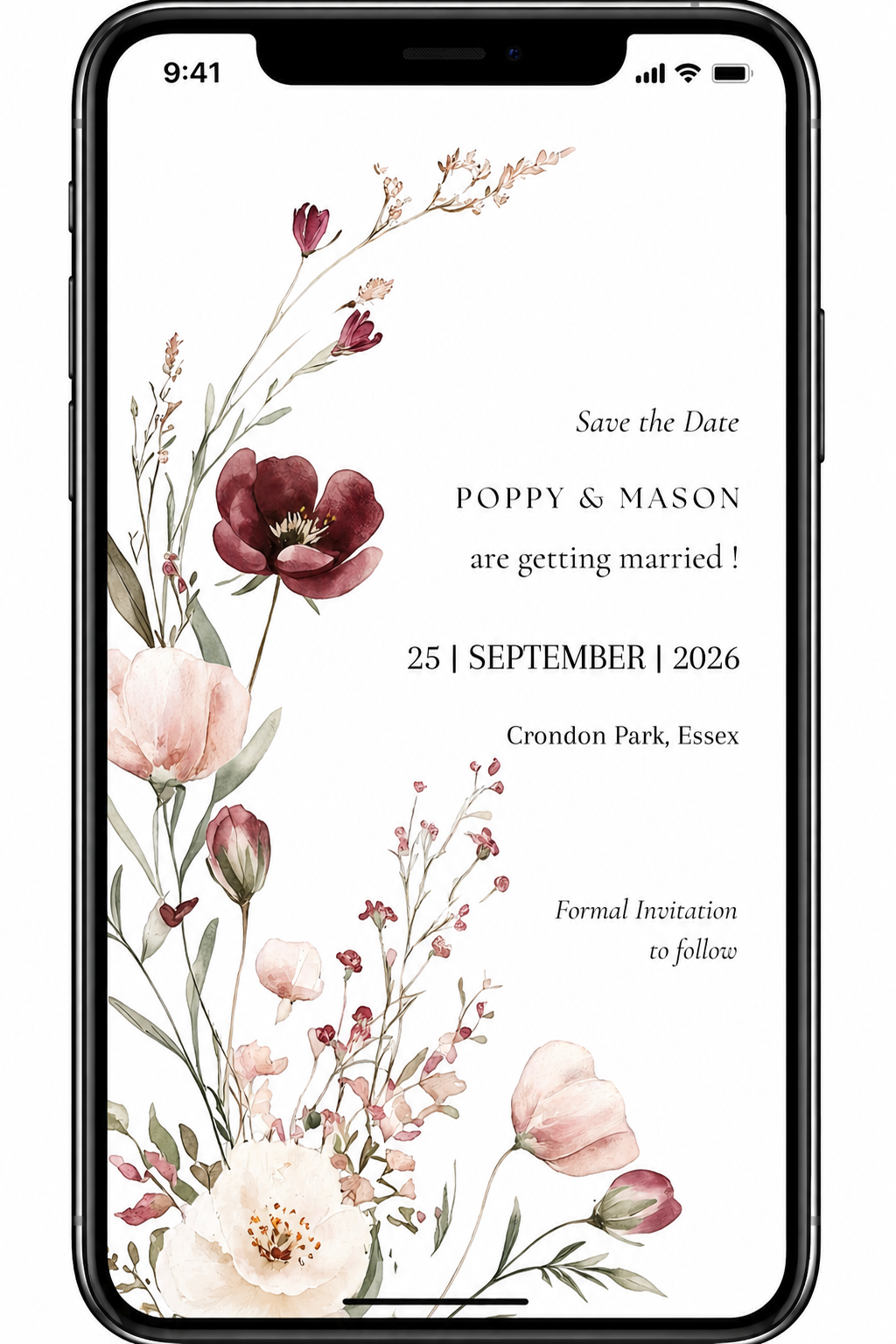Digital Save the Date - Burgundy Blush