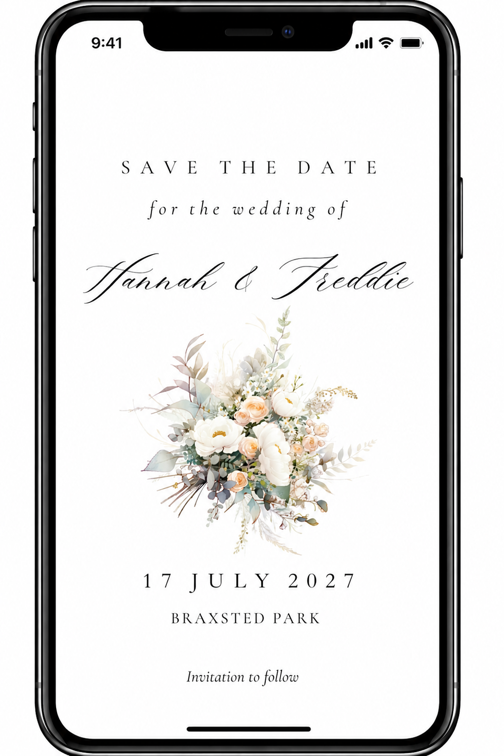 Digital Save the Date with white rose