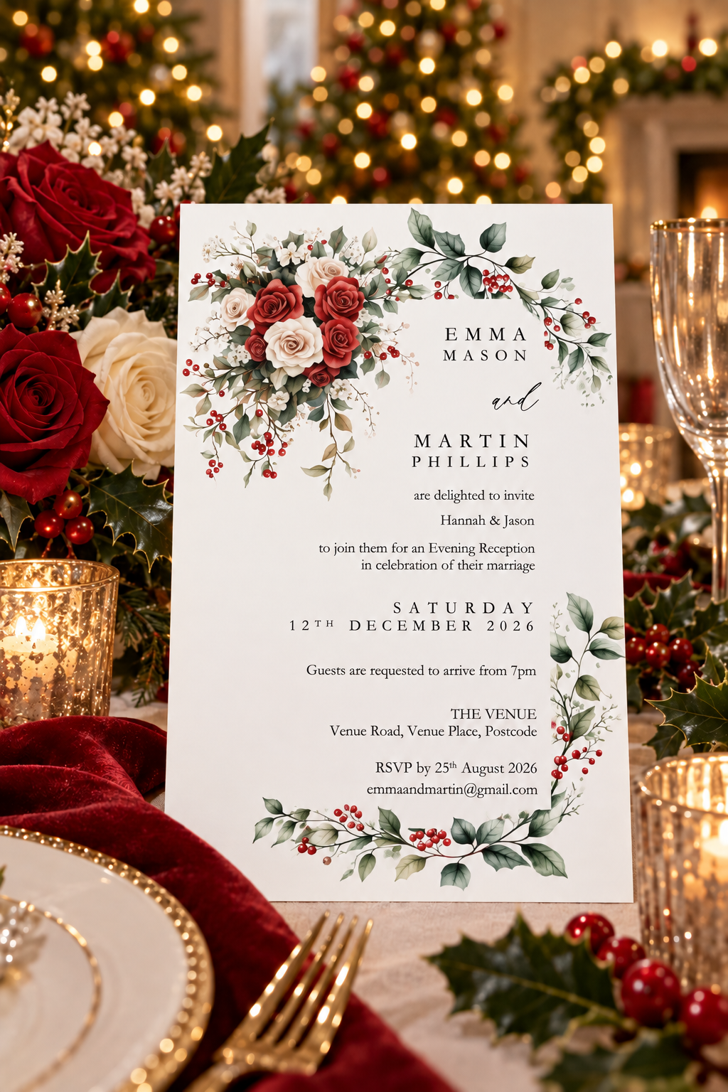 Winter Rose - Evening Wedding Invitation