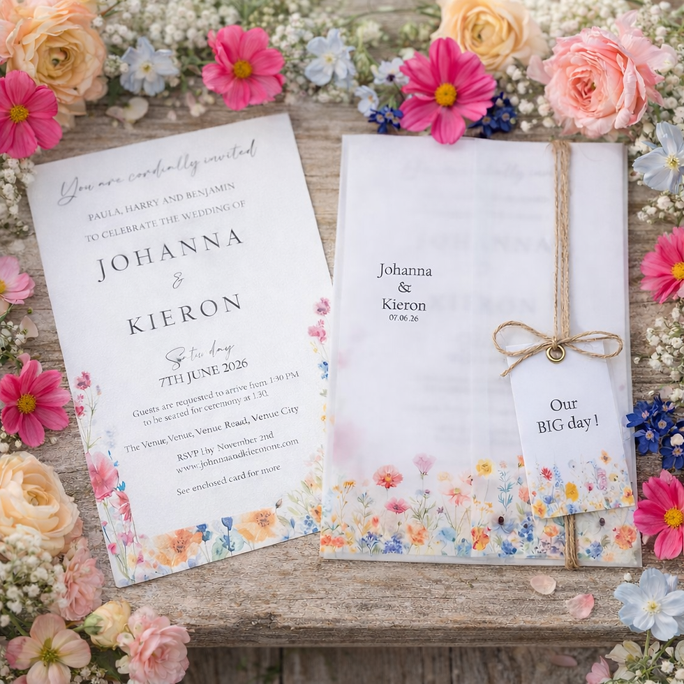 Wedding Invitation with bright summer flowers - vellum jacket