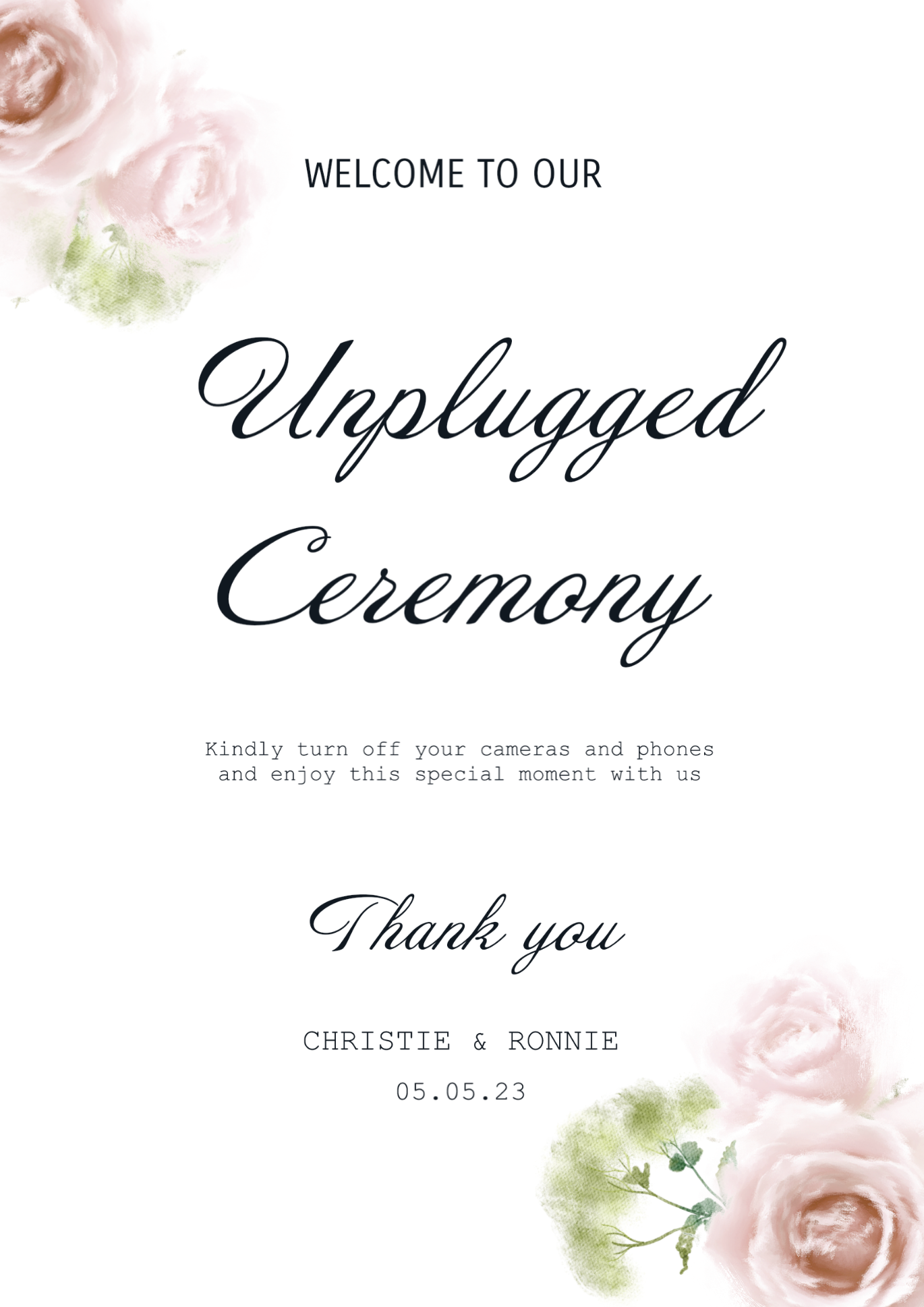 Unplugged Ceremony  Sign (Abstract Rose)