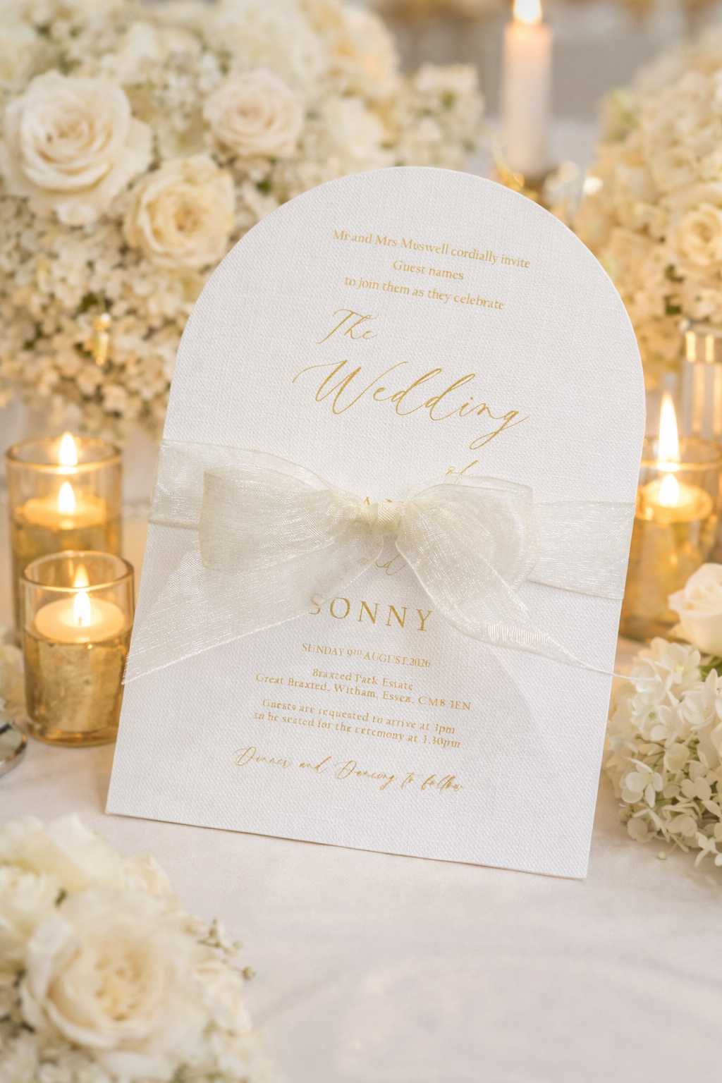 Infinity arch shaped evening wedding invitation