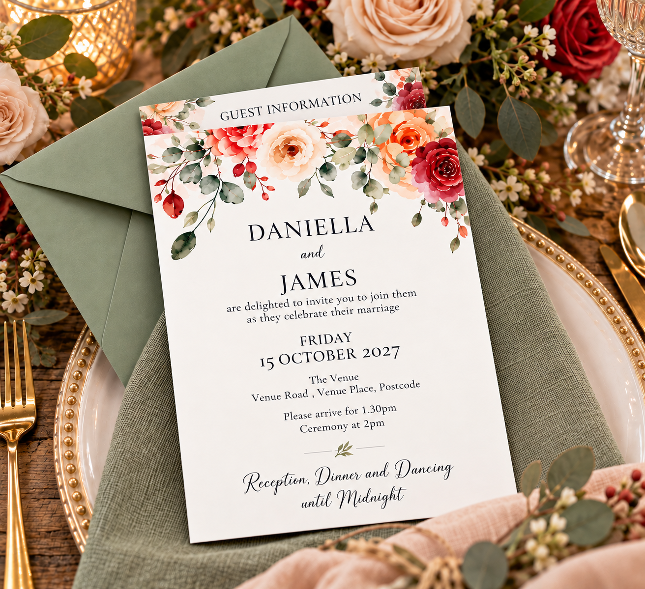 Autumn - wedding invitation with guest info card