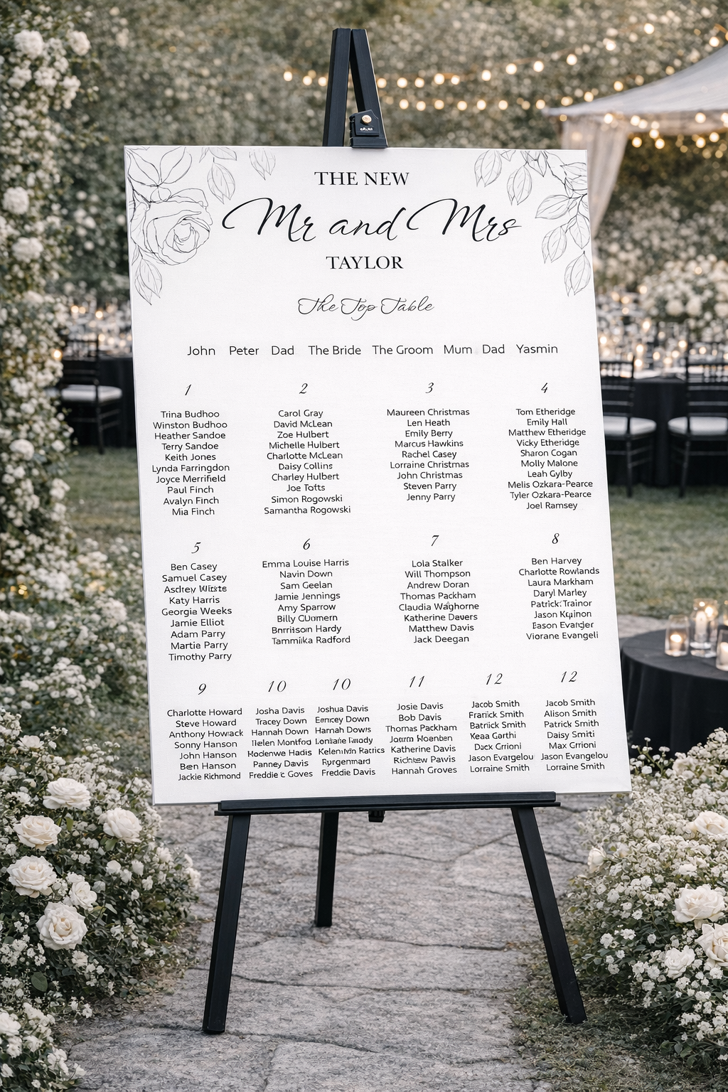 Wedding Table Plan - A1 with rose detail