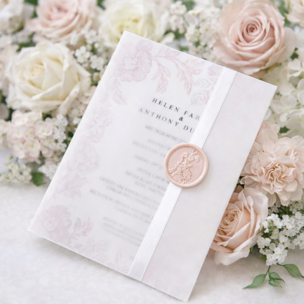 Wedding Invitation with vellum jacket and wax seal