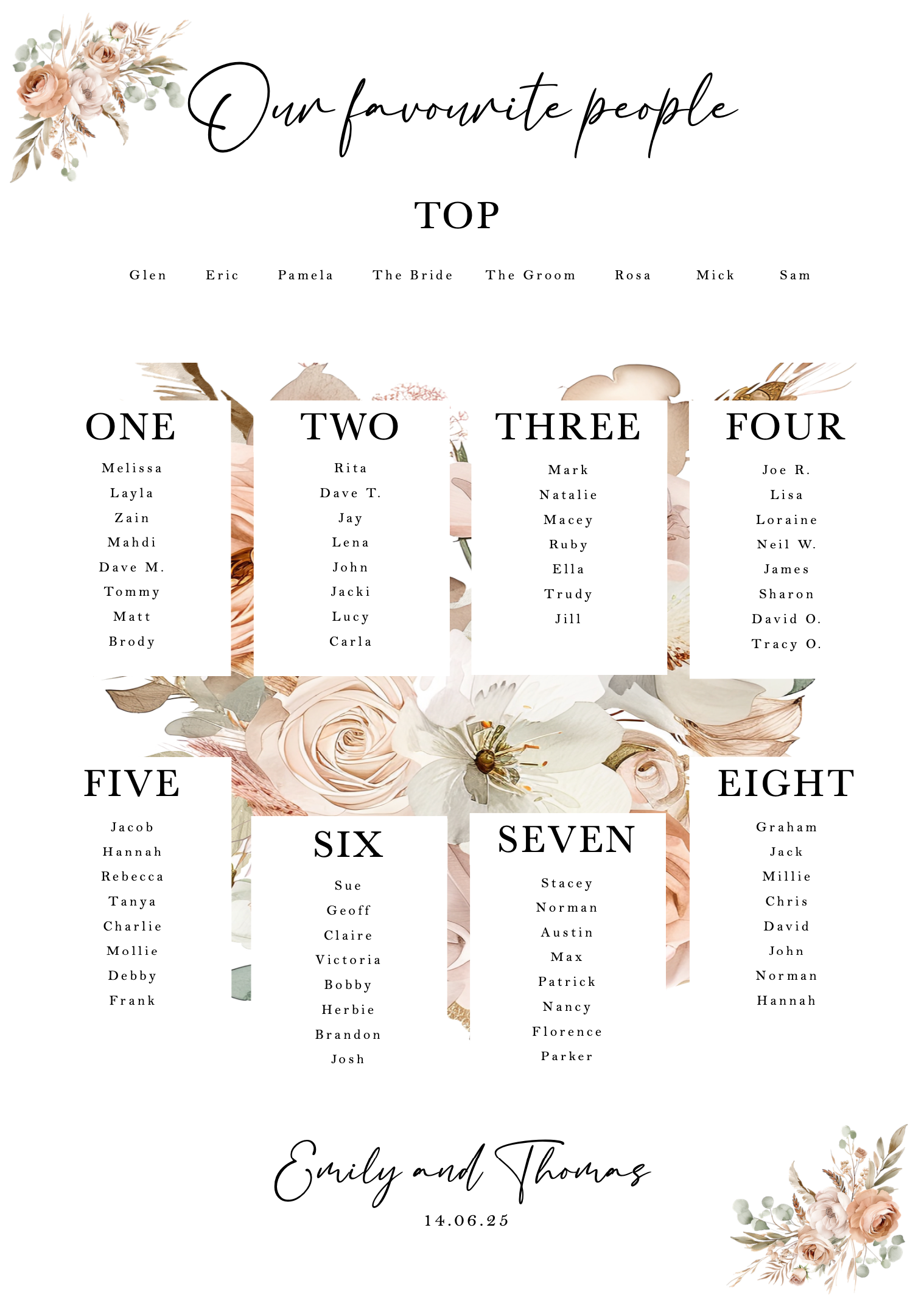 Bohemian delight - Wedding Table Plan - A1