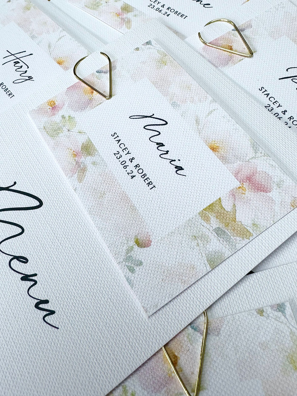 Thumbnail: "Sweet Blushes" Menu with guest name and teardrop clip