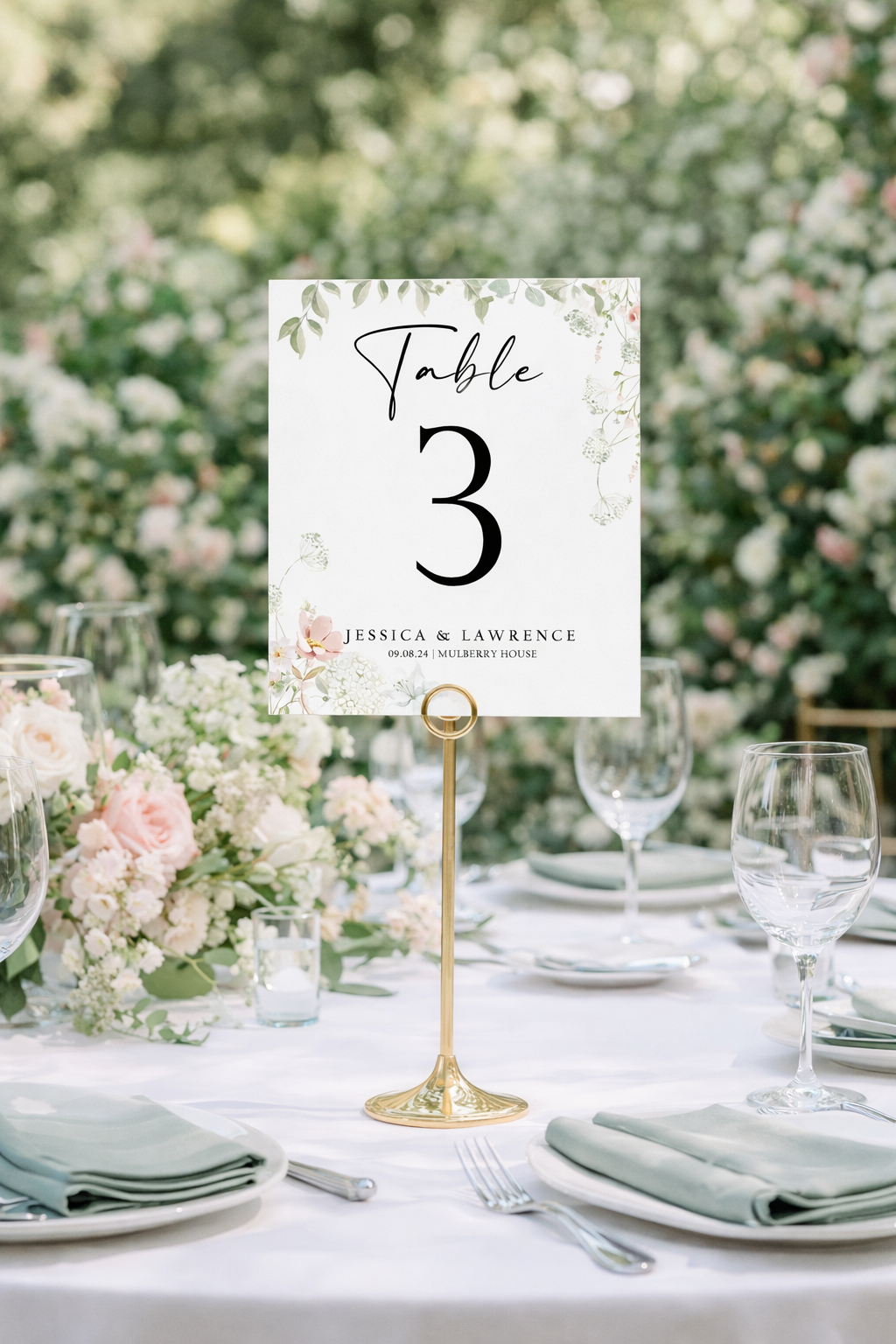 Secret Garden  -  Wedding Table Number Card