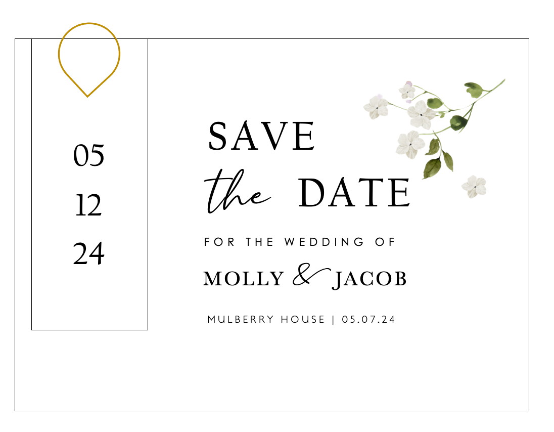 Jasmine - Save the Date with teardrop clip and  envelope