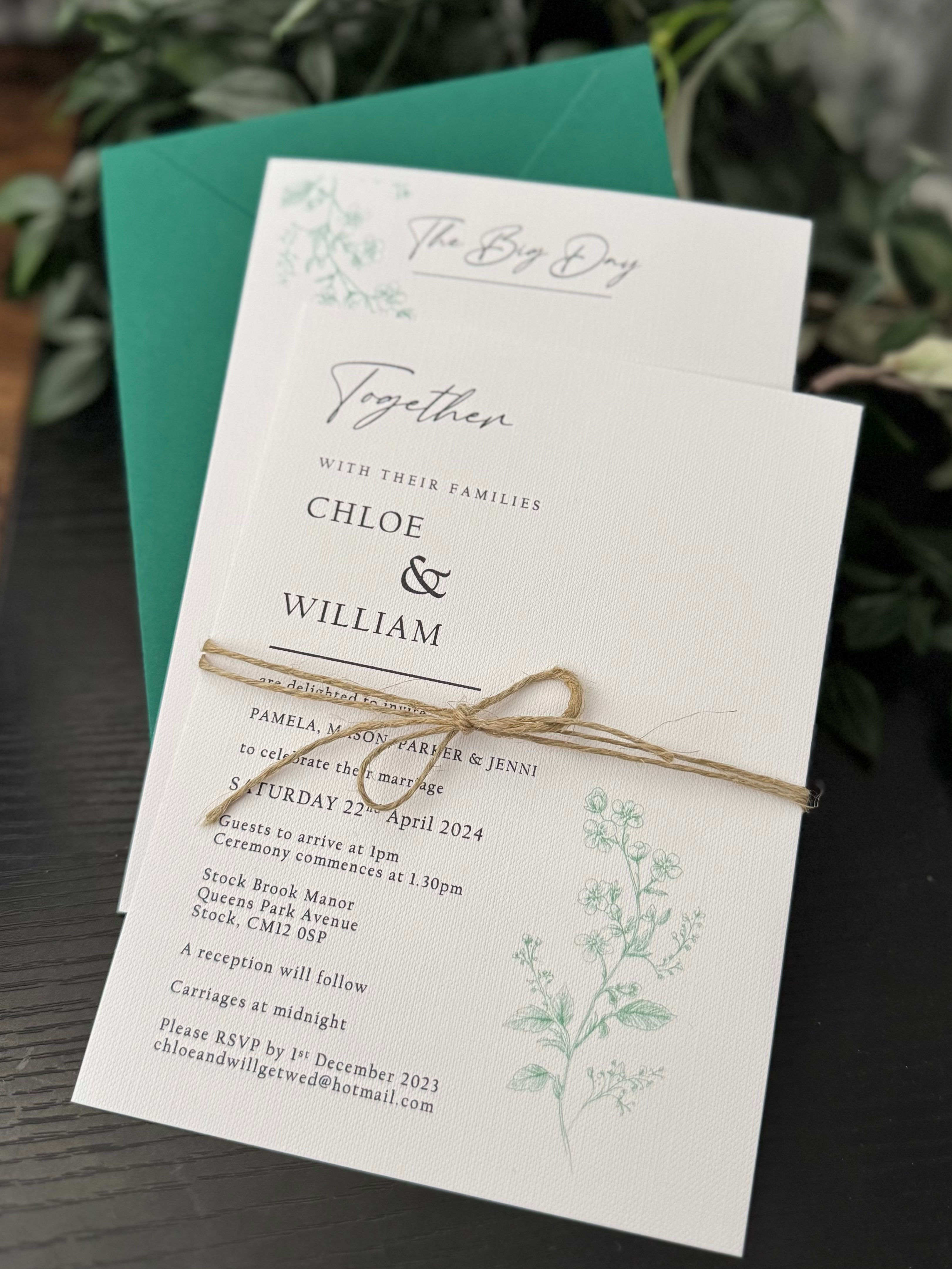 Botanical Bliss - Invitation/guest info card/string tied 