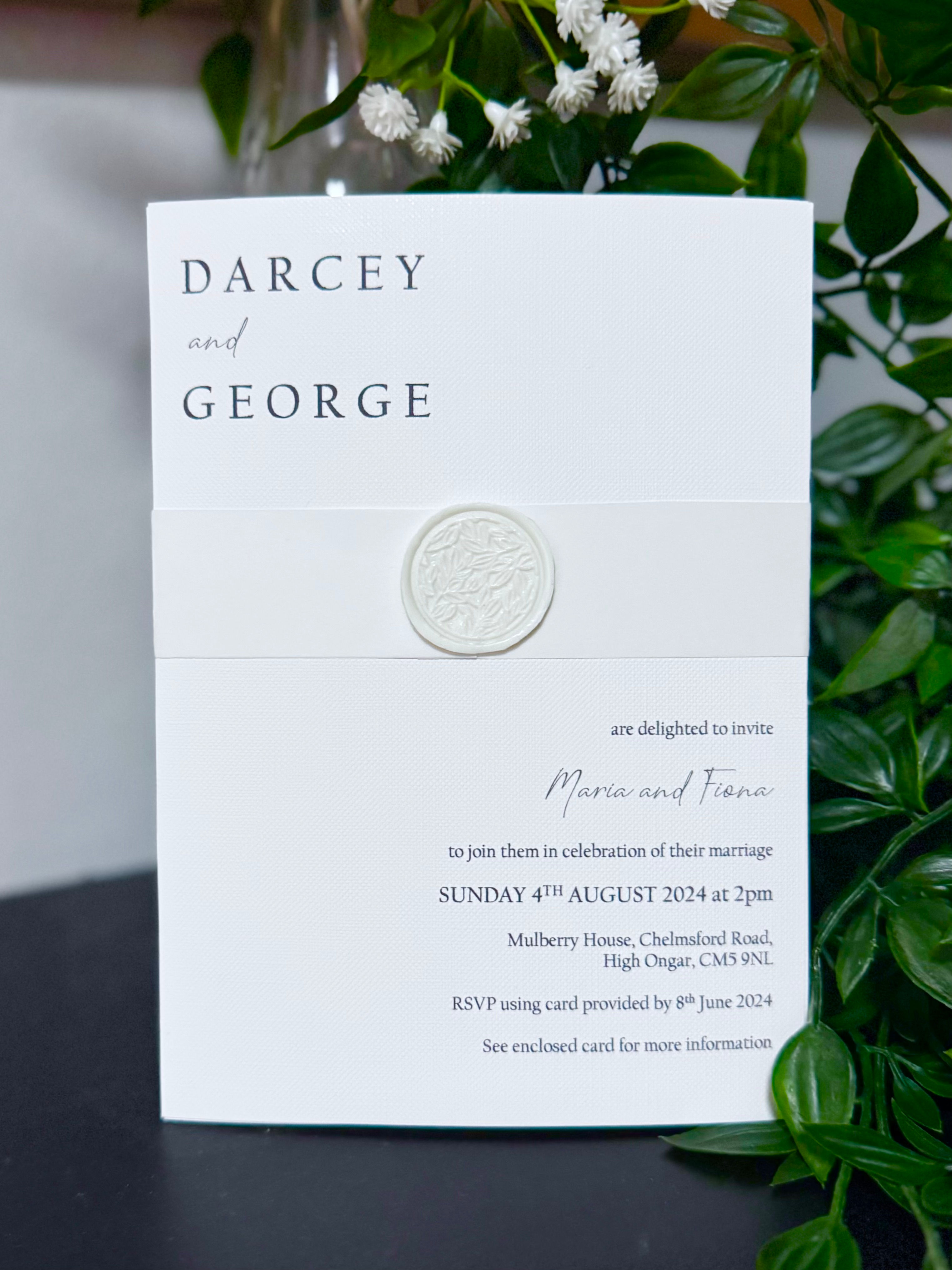 Pure - Invite with guest info, wrap-around and Wax Seal