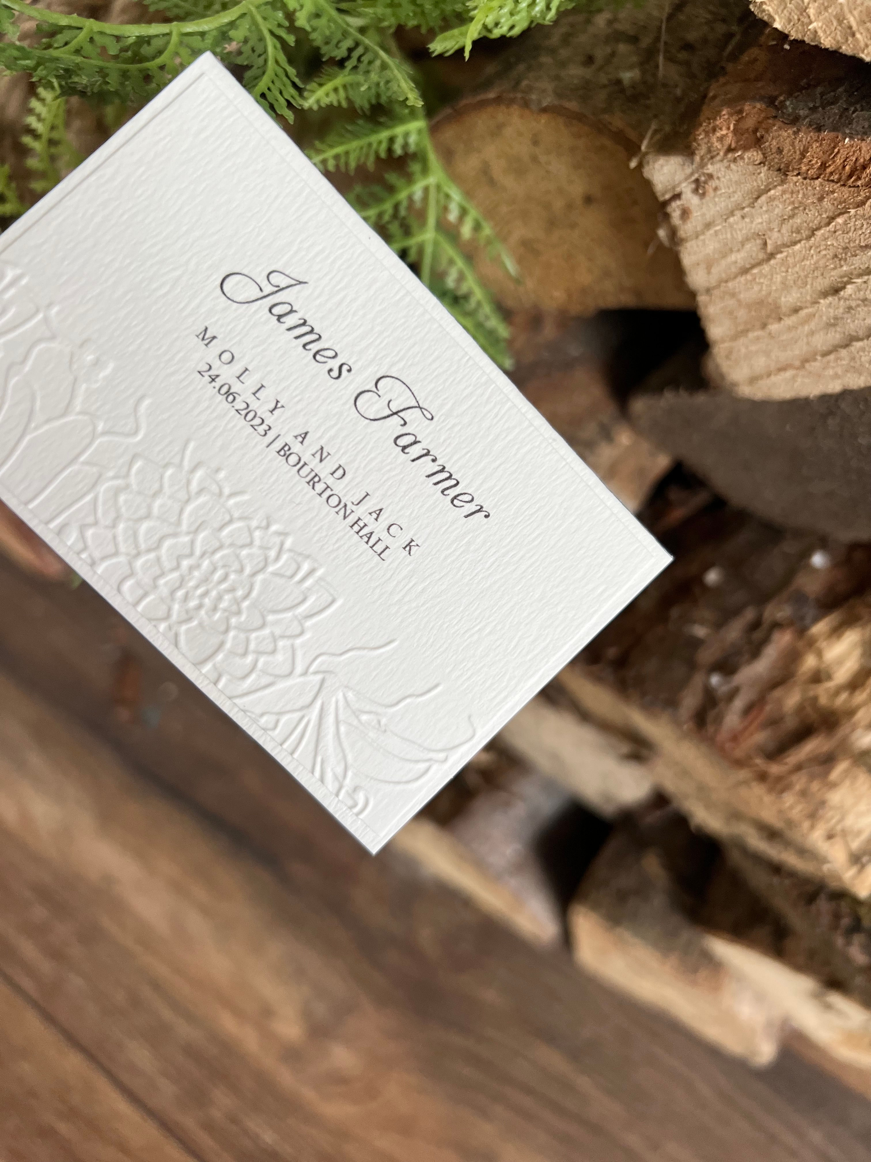 Bouquet embossed place name