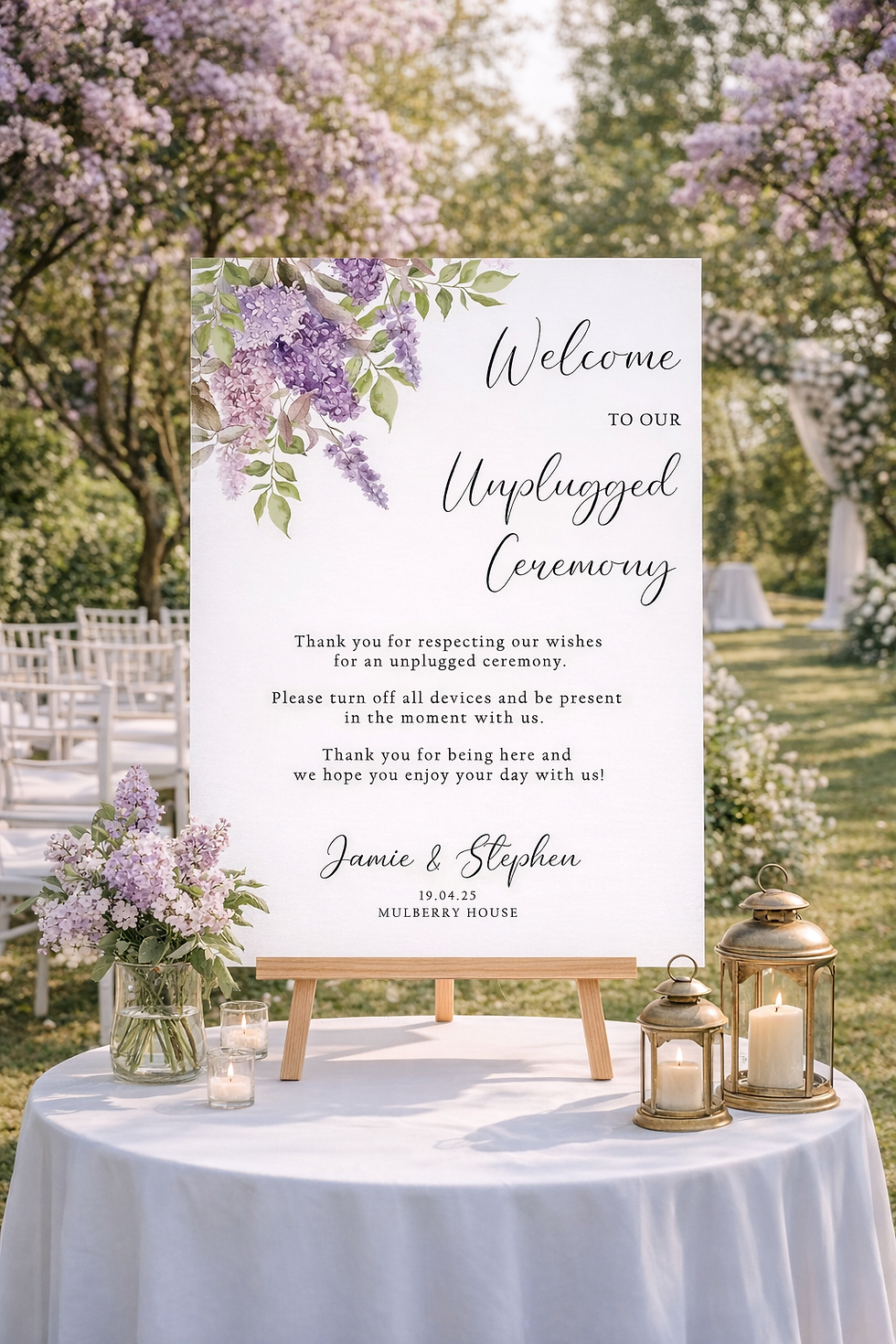 Wedding Day Unplugged Ceremony Sign - Lilac and white