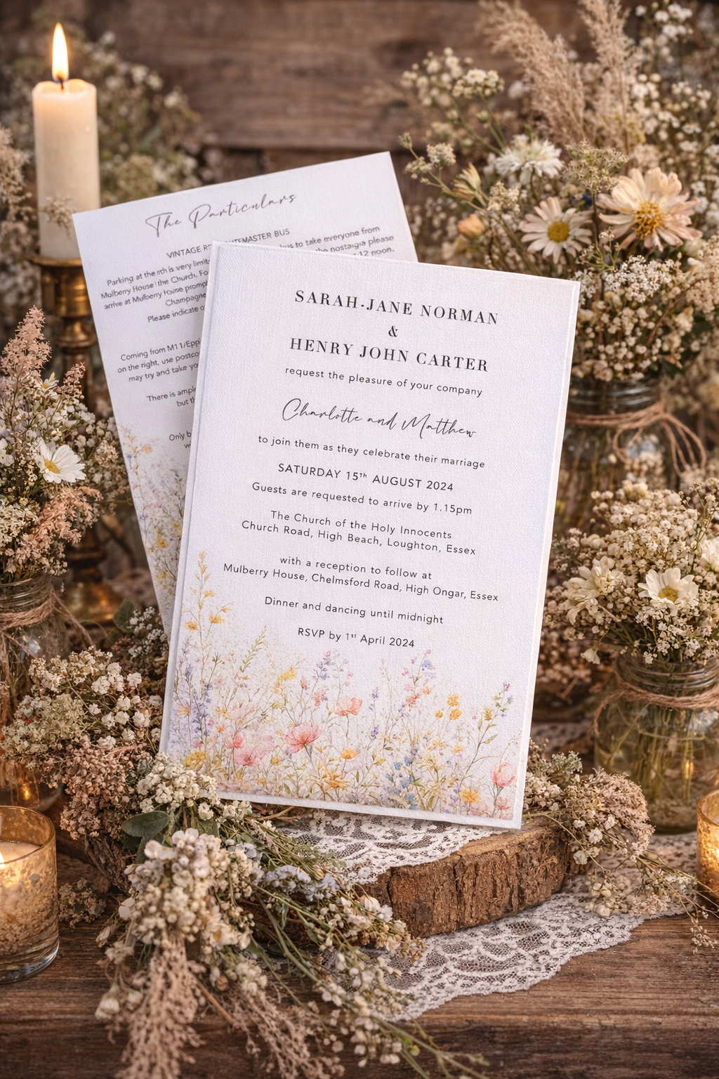 Summer Garden invite with guest info card