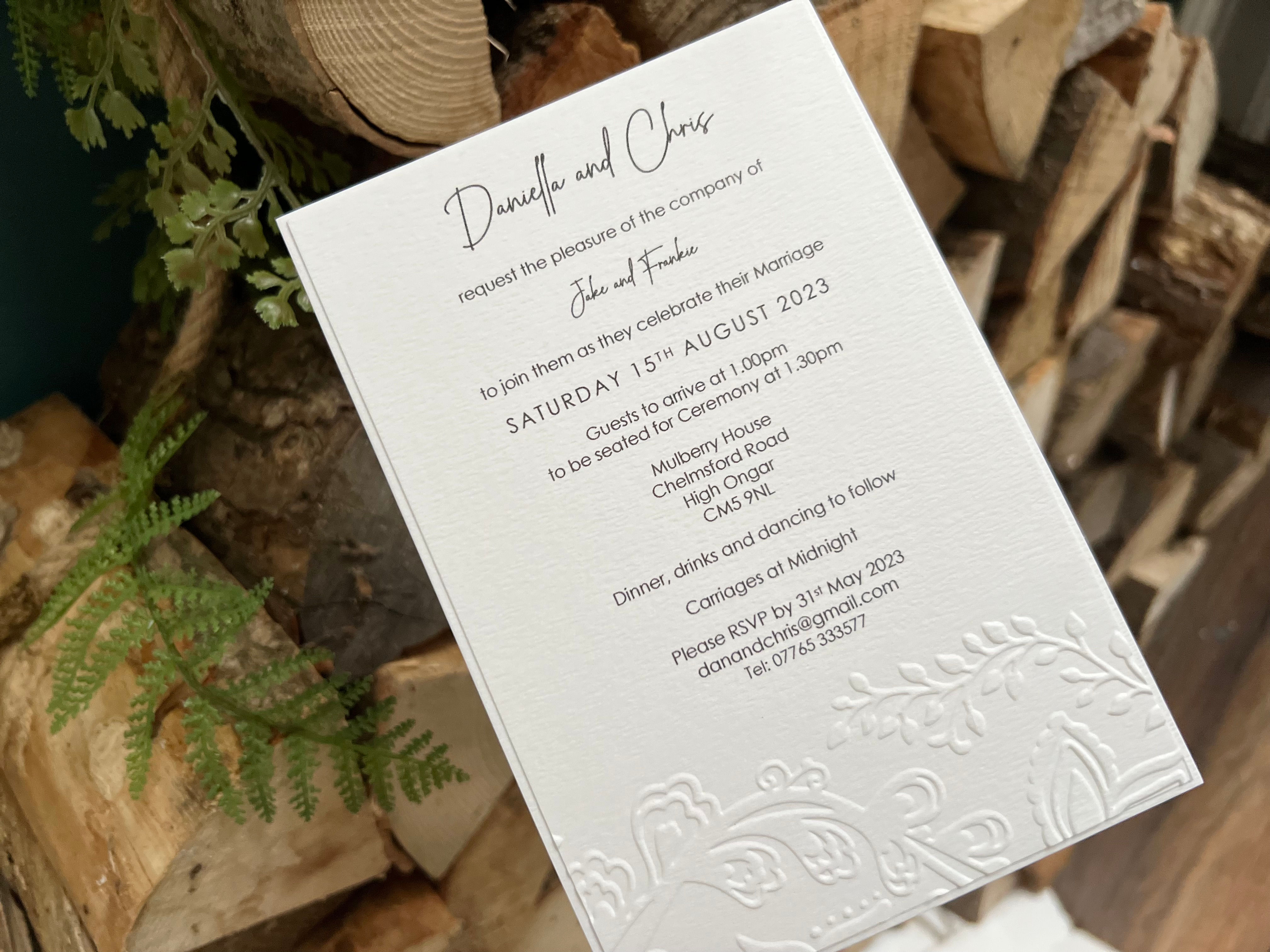 Alicia Bloom- Embossed Evening Wedding Invitation