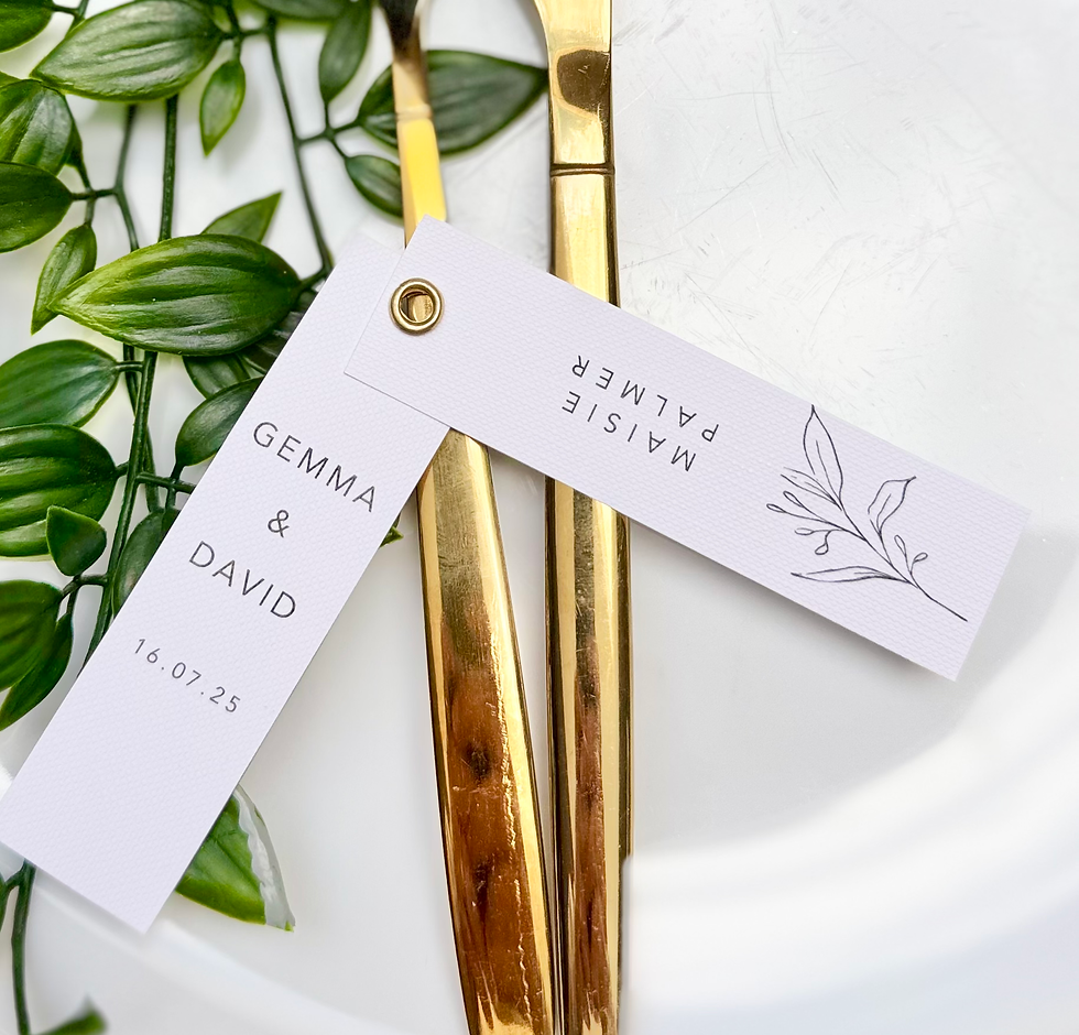 Thumbnail: Leaf Place Double Name Tag - with names/venue/wedding day
