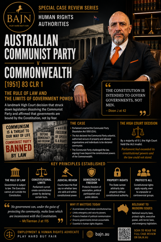 Special Case Review Series – Human Rights Authorities Australian Communist Party v Commonwealth (1951) 83 CLR 1