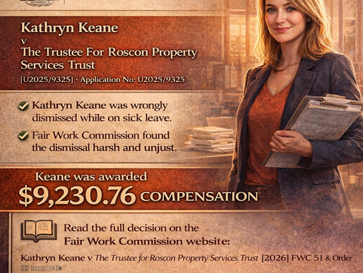 Unfair Dismissal Compensation Ordered:Keane v Roscon Property Services Trust