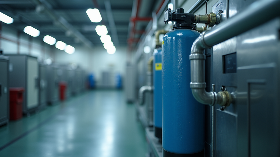 High angle view of water softener system installed in a commercial facility