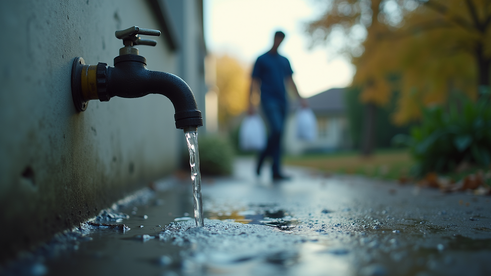 Eye-level view of a technician collecting water samples from a residential tap