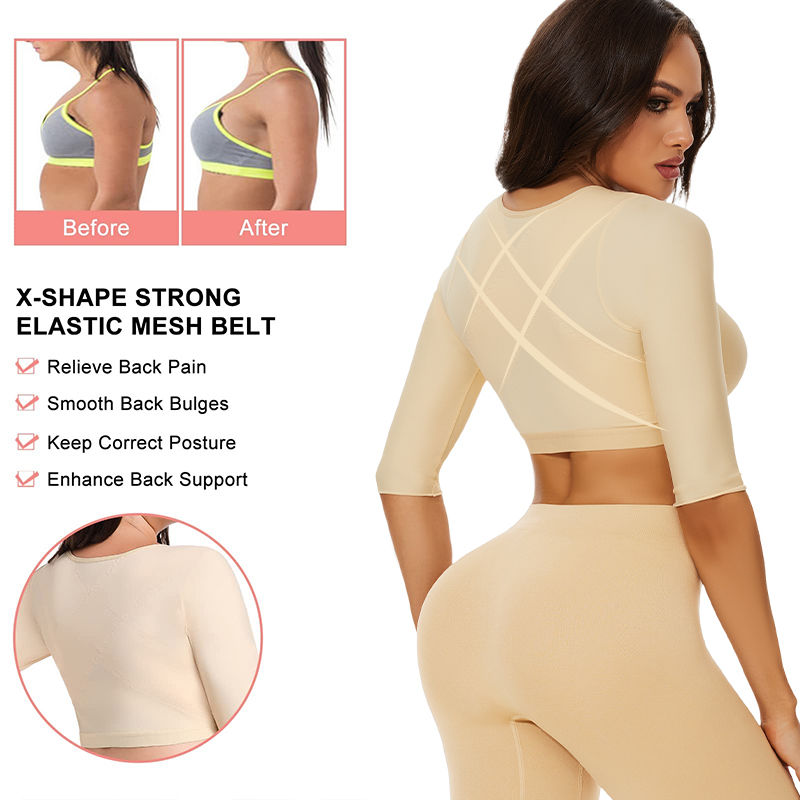 Thumbnail: Upper Arm Shaper Sleeve Compression Top Women Push Up Breast Post Surgery Front 