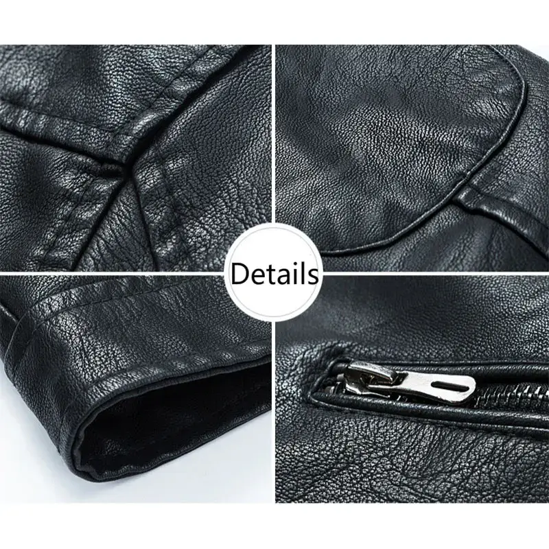 Thumbnail: Motorcycle Jacket Men Slim Fit Collar Zipper Stand PU Leather Coat