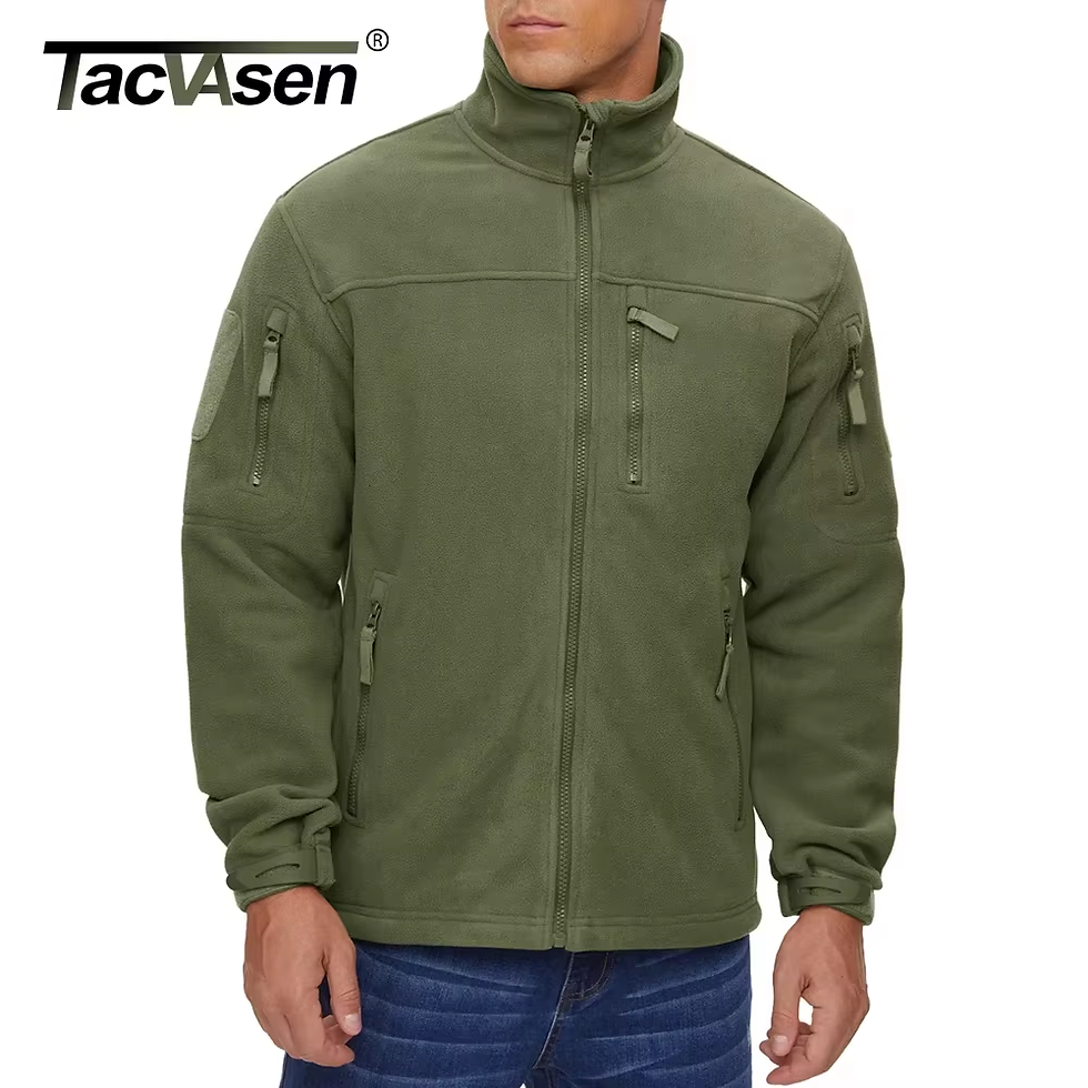 Thumbnail: TACVASEN Full Zip Up Green Fleece Jacket Thermal Warm Work Coats Mens Zipper Po