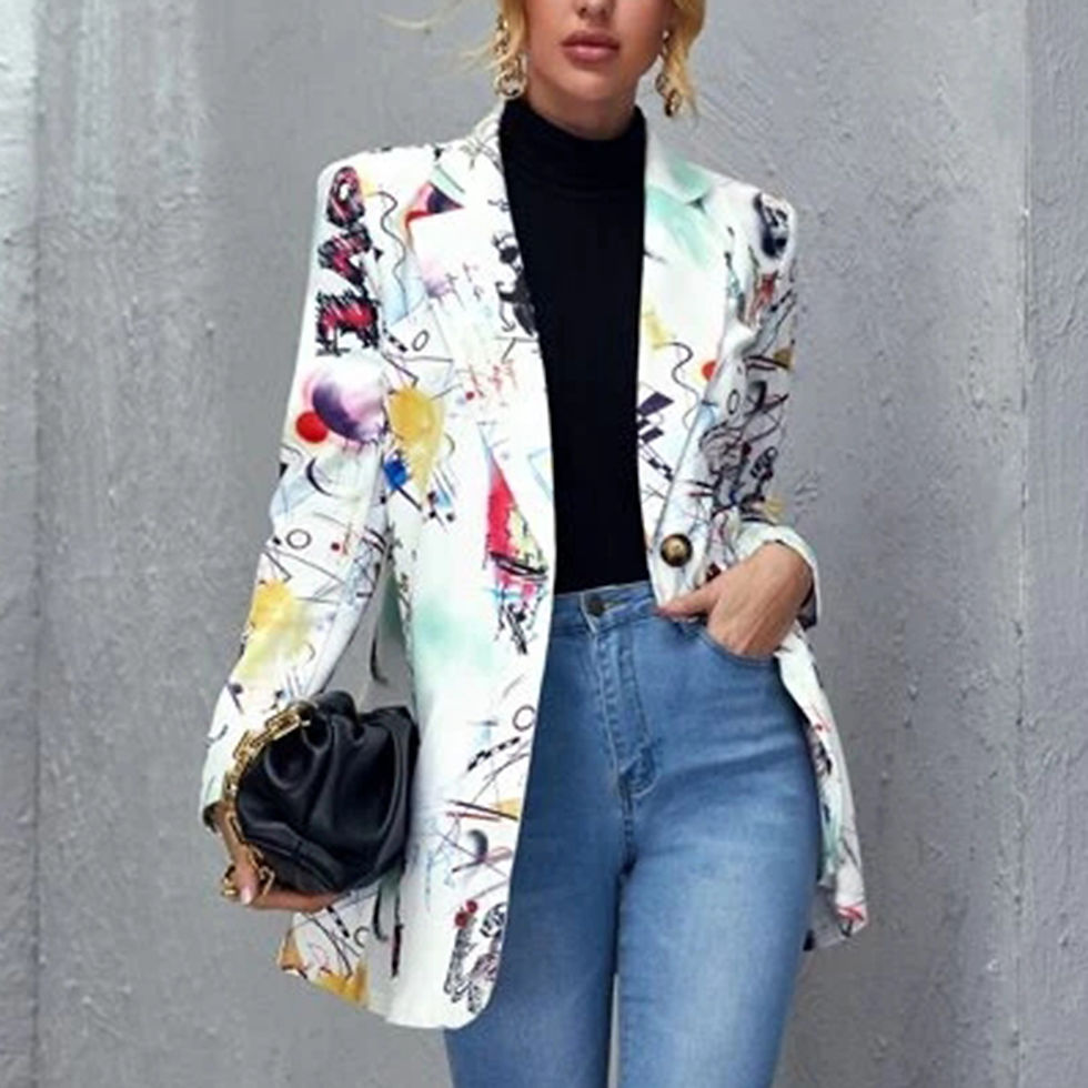 Miniatura: Fashion Women Blazer Hip Hop Print Long Sleeves Suit Jacket Elegant Fall Winter