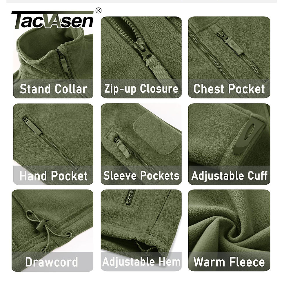 ภาพขนาดย่อ: TACVASEN Men's Fleece Jacket Soft Warmth Windproof Full Zip Up Coat Multiple Zi