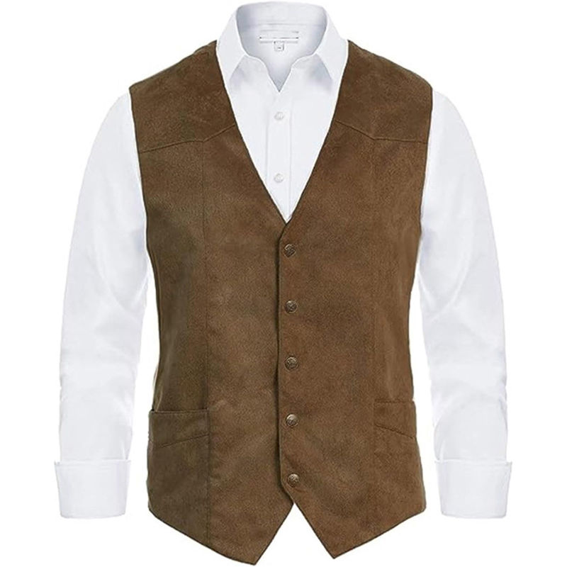 Thumbnail: Men s  Fit V-Neck Suit Vest with Button Closure and Curved Hemline Sleeveless S