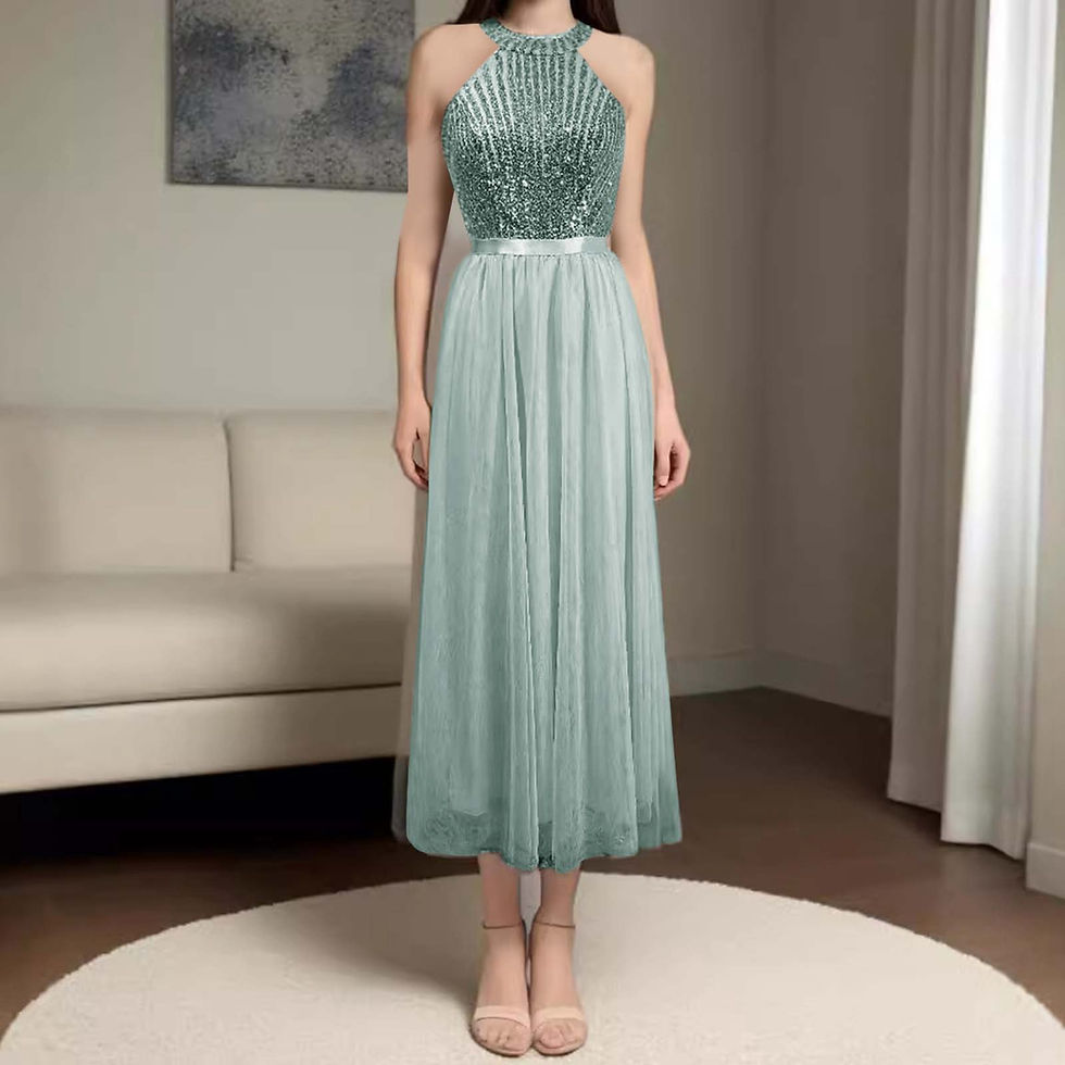 Thumbnail: Elegant Halter Long Bridesmaid Dresses A-line Lace Sleeveless Wedding Party Eve