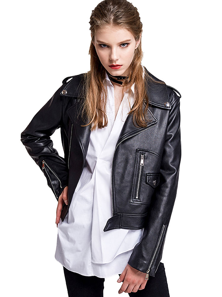 Miniatura: FTLZZ Women Faux Leathers Jacket Red Black Street Biker Coat Y2K Jacket Punk Cr