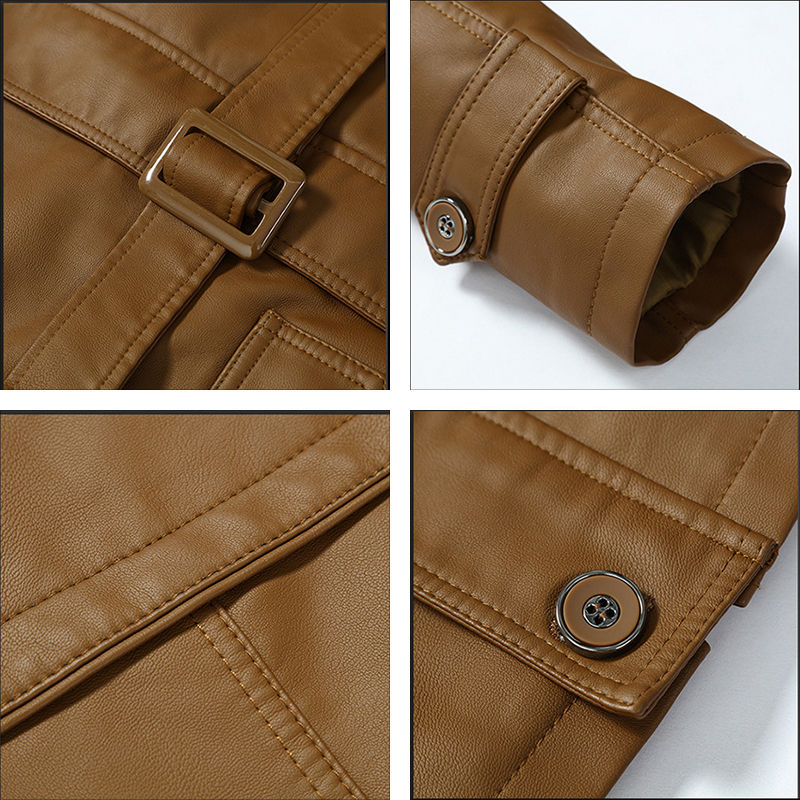 Miniatiūra: 2023 Men Winter Fleece Warm Stand Collar Pu Leather Jacket Men Motor Outdoor Wi
