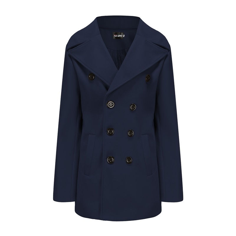 Thumbnail: Stylish Men s Winter Woolen Coats with Lapel Neck Long Sleeve Double Breasted B