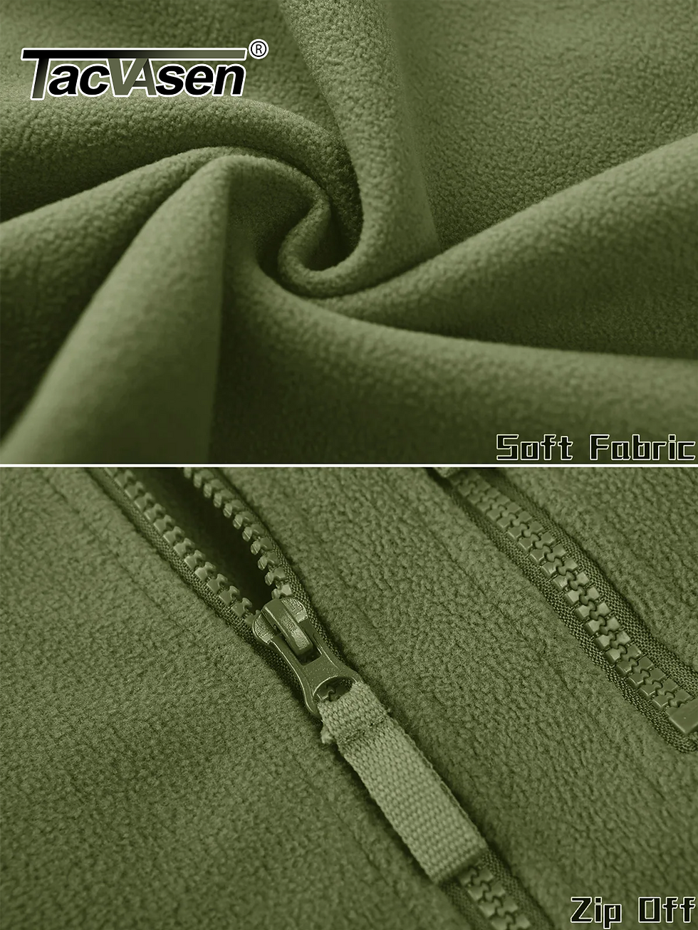 Thumbnail: TACVASEN Full Zip Up Green Fleece Jacket Thermal Warm Work Coats Mens Zipper Po