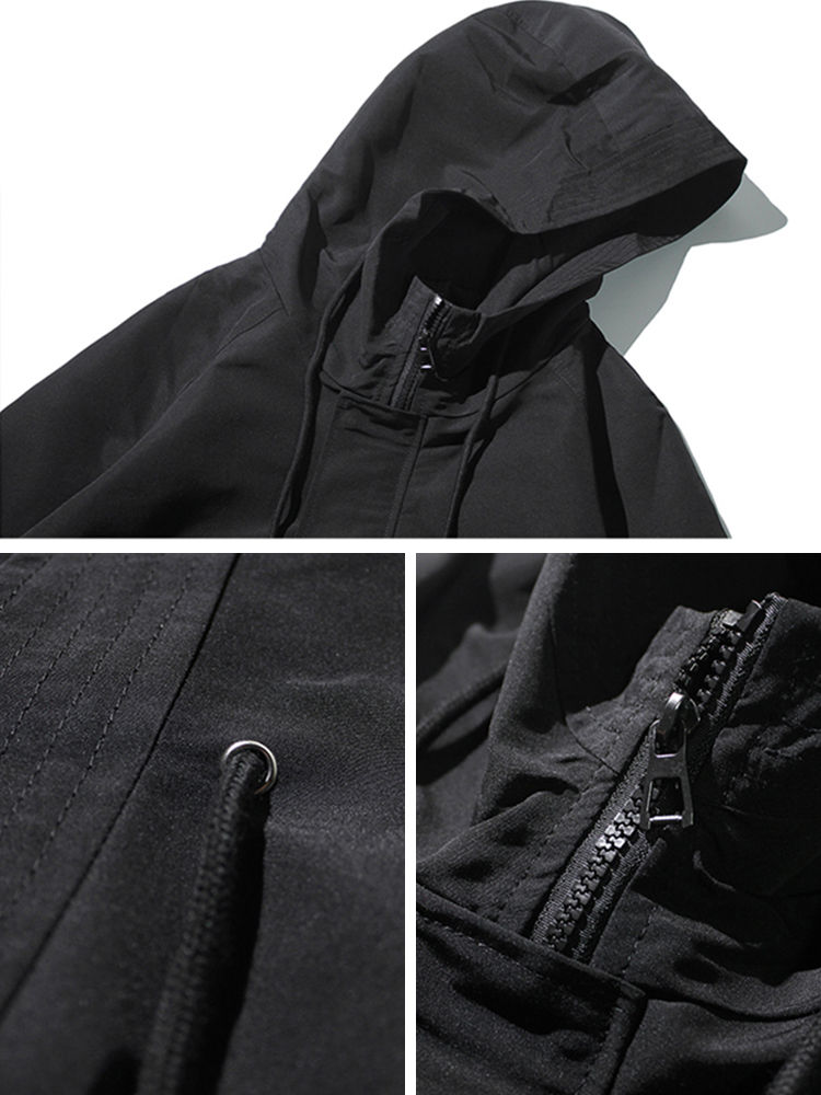 Thumbnail: Spring Autumn Long Trench Coat Men Fashion Hooded Windbreaker Black Overcoat Ca