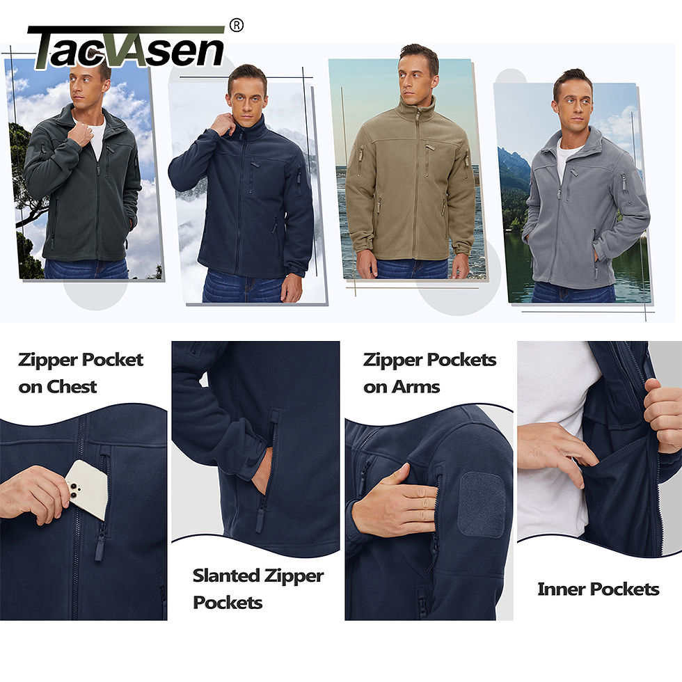 Thumbnail: TACVASEN Full Zip Up Green Fleece Jacket Thermal Warm Work Coats Mens Zipper Po
